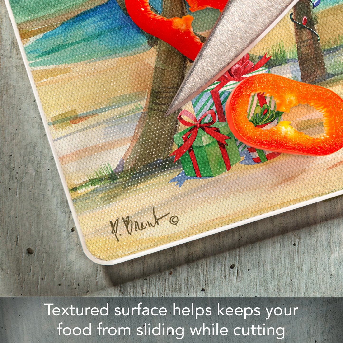 CounterArt Holiday Palms 3mm Tempered Glass Cutting Board 15" x 12" Manufactured in the USA