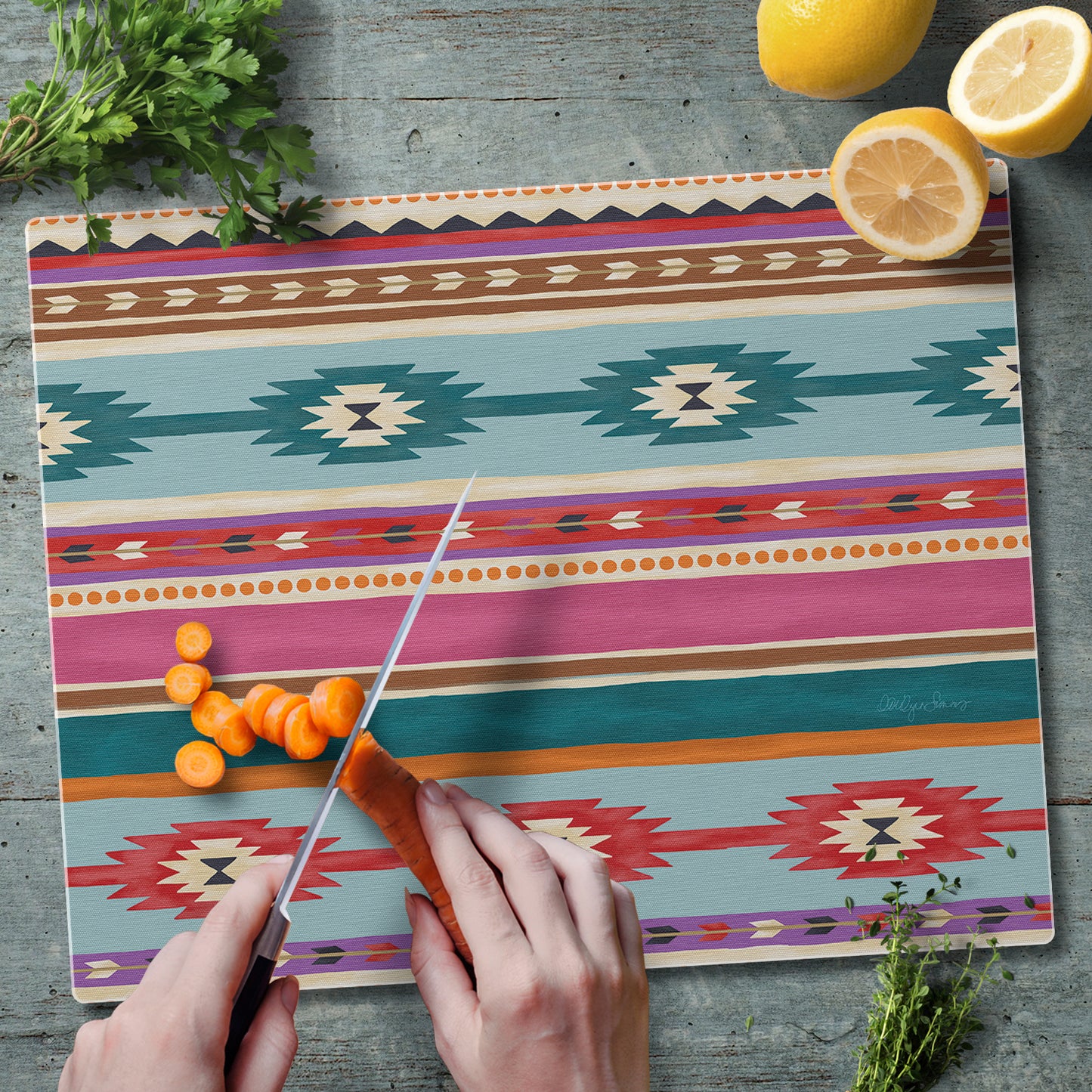 CounterArt Southwest Craze 3mm Tempered Glass Cutting Board 15” x 12” Manufactured in the USA