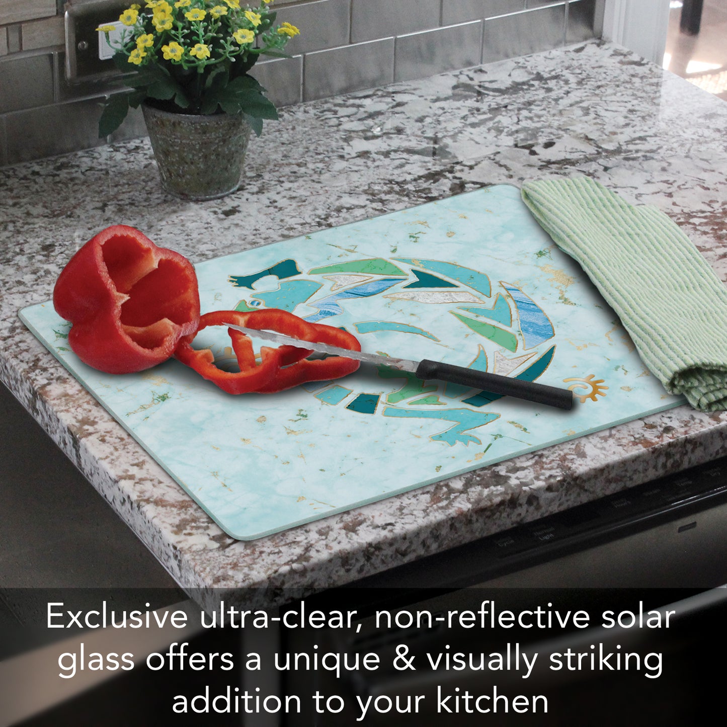CounterArt Marble Gecko 3mm Tempered Glass Cutting Board 15” x 12” Manufactured in the USA
