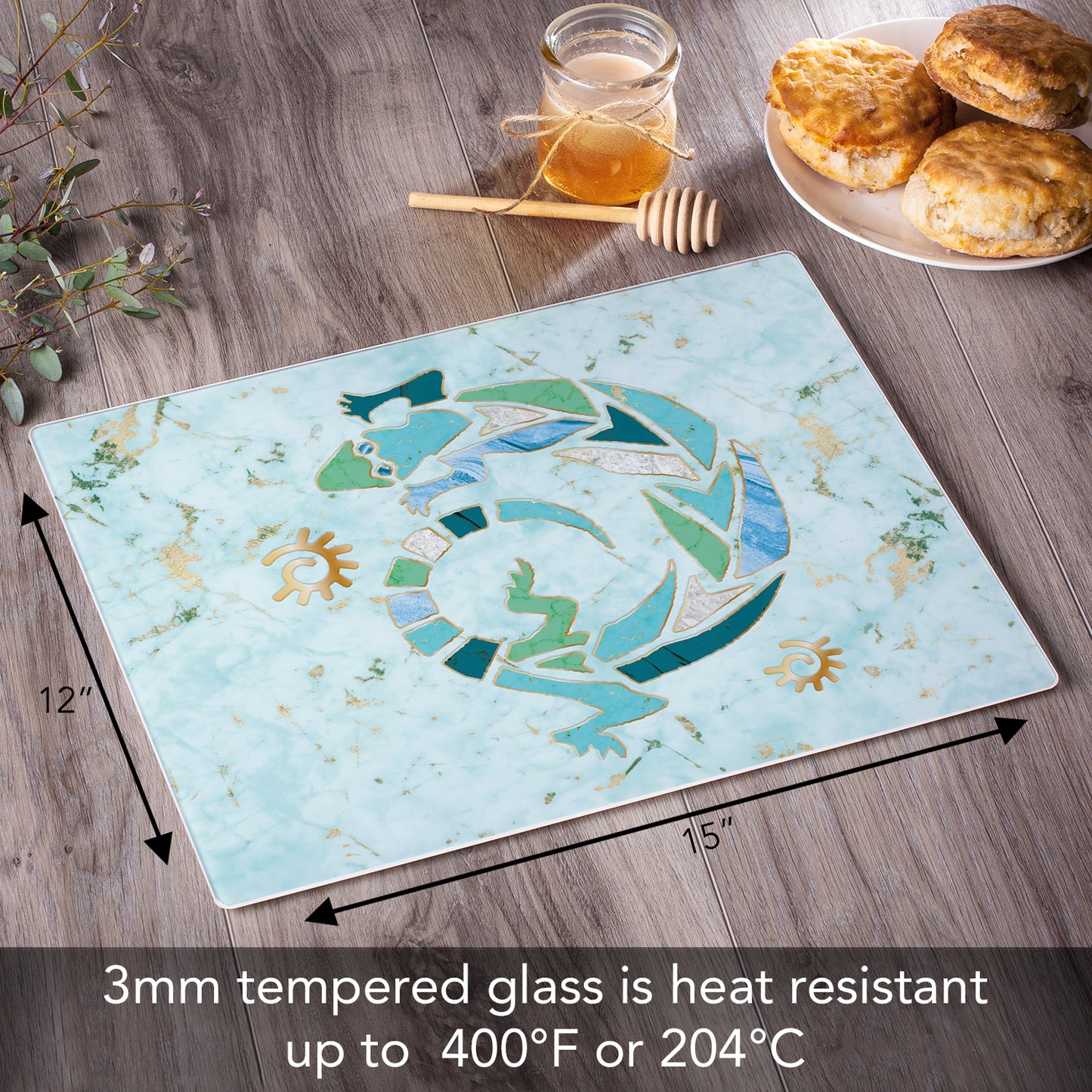 CounterArt Marble Gecko 3mm Tempered Glass Cutting Board 15” x 12” Manufactured in the USA