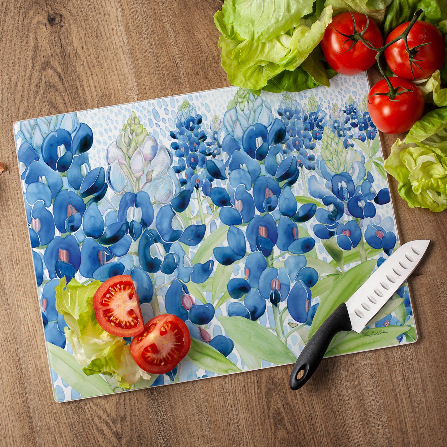 CounterArt Bluebonnet Field 3mm Tempered Glass Cutting Board 15" x 12" Manufactured in the USA