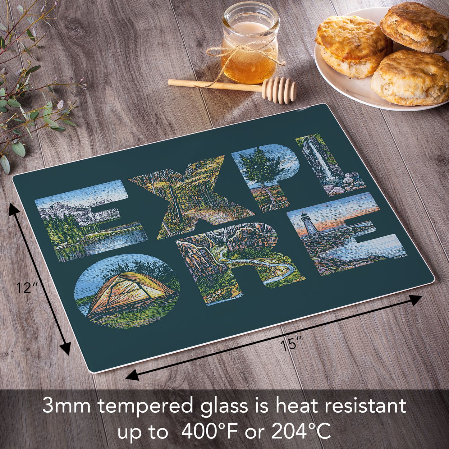 CounterArt Explore 3mm Tempered Glass Cutting Board Manufactured in the USA 15" x 12"