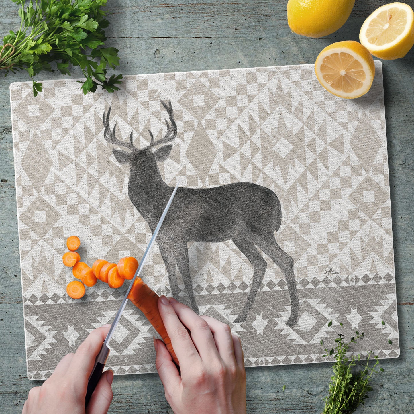 CounterArt Deer Lodge 3mm Tempered Glass Cutting Board 15" x 12" Manufactured in the USA