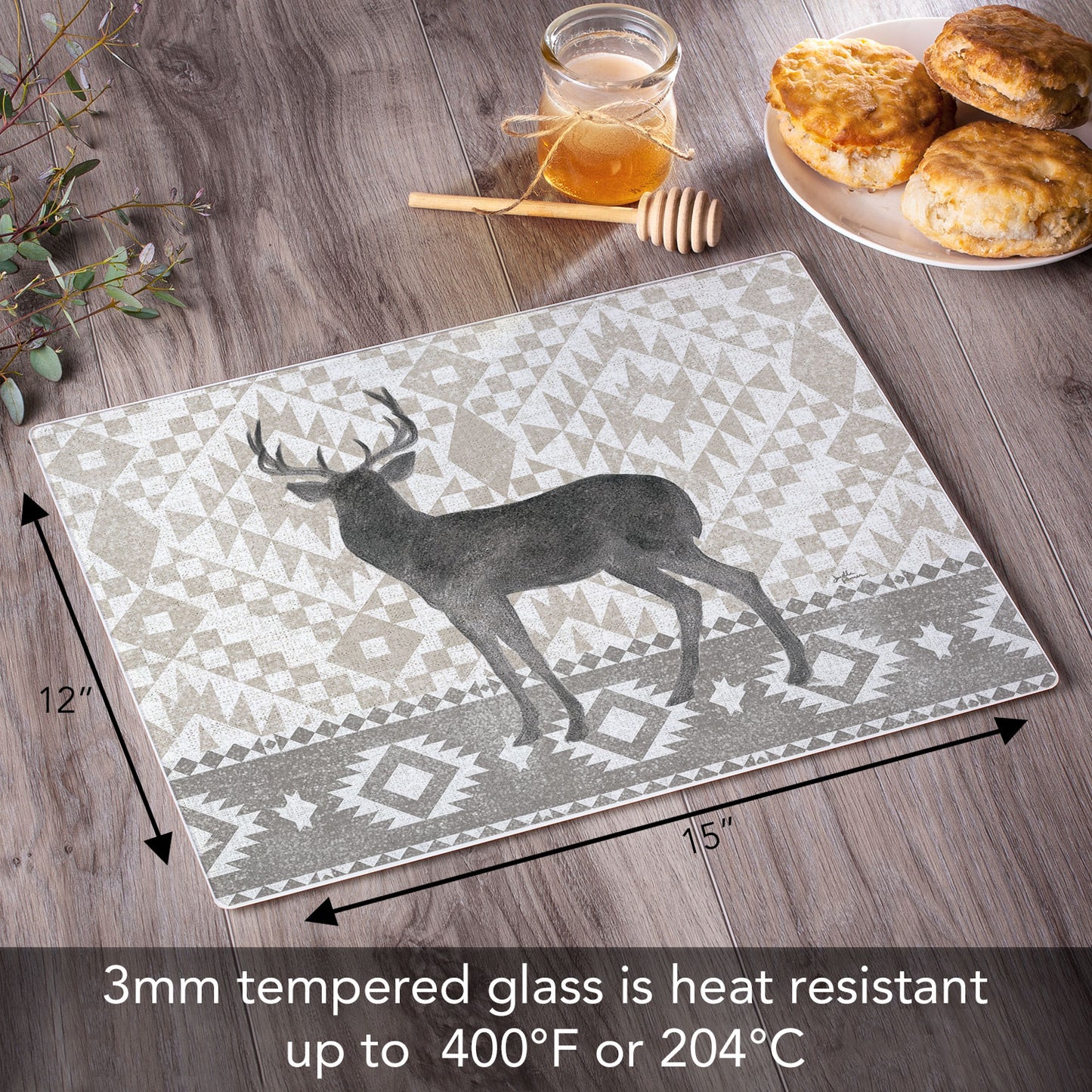 CounterArt Deer Lodge 3mm Tempered Glass Cutting Board 15" x 12" Manufactured in the USA