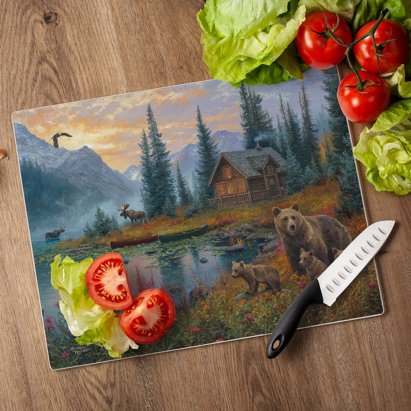 CounterArt Wilderness Retreat 3mm Tempered Glass Cutting Board 15" x 12" Manufactured in the USA