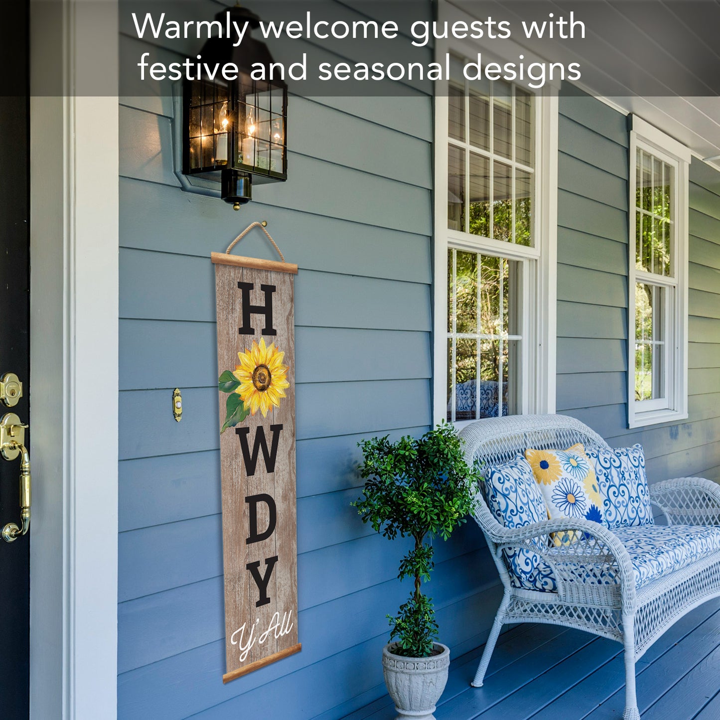 Highland Home Howdy Indoor/Outdoor Vinyl Hanging Entryway Sign Made in the USA Reusable Easy Wipes Clean Easy Storage