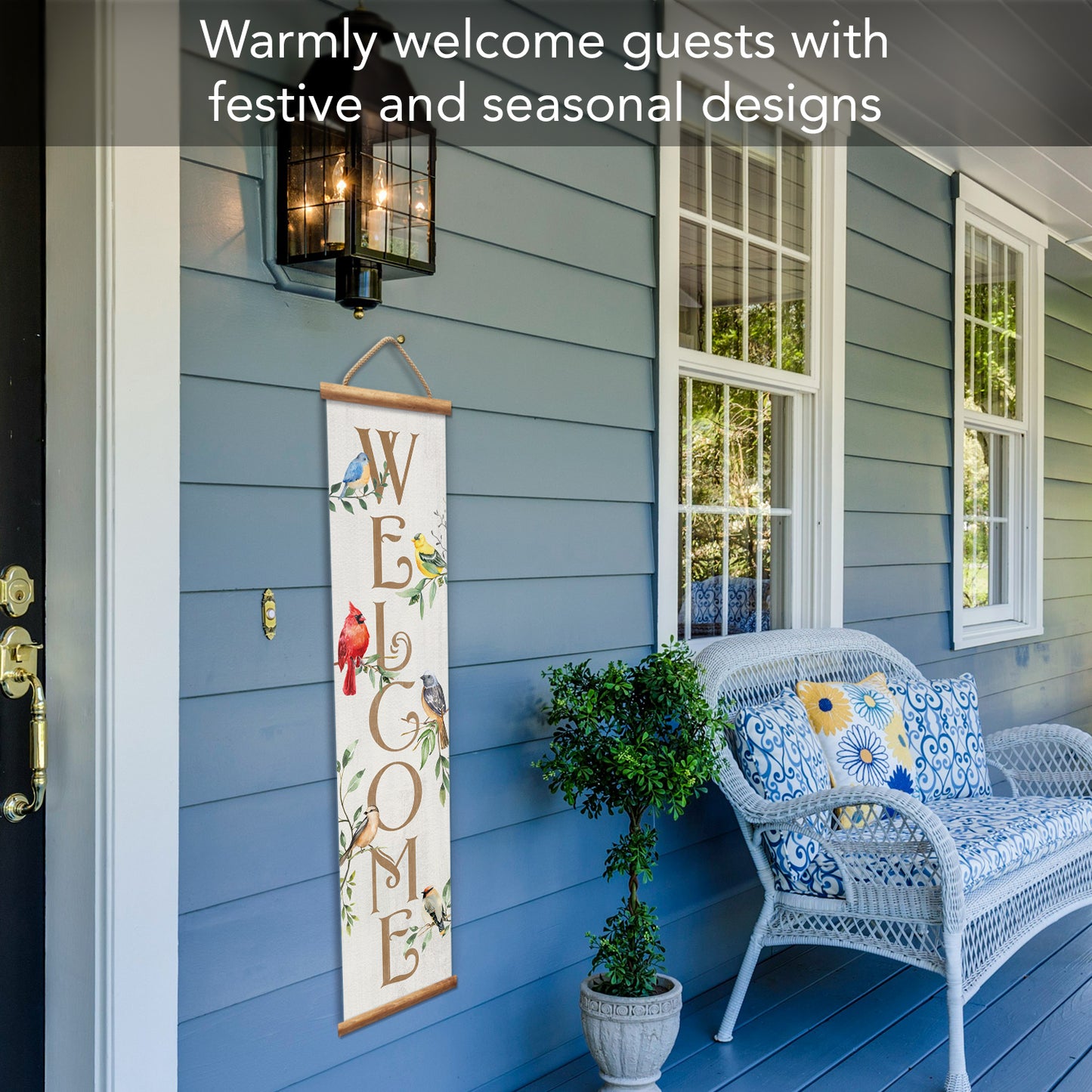 Highland Home Bird Welcome Indoor/Outdoor Vinyl Hanging Entryway Sign Made in the USA Reusable Easy Wipes Clean Easy Storage
