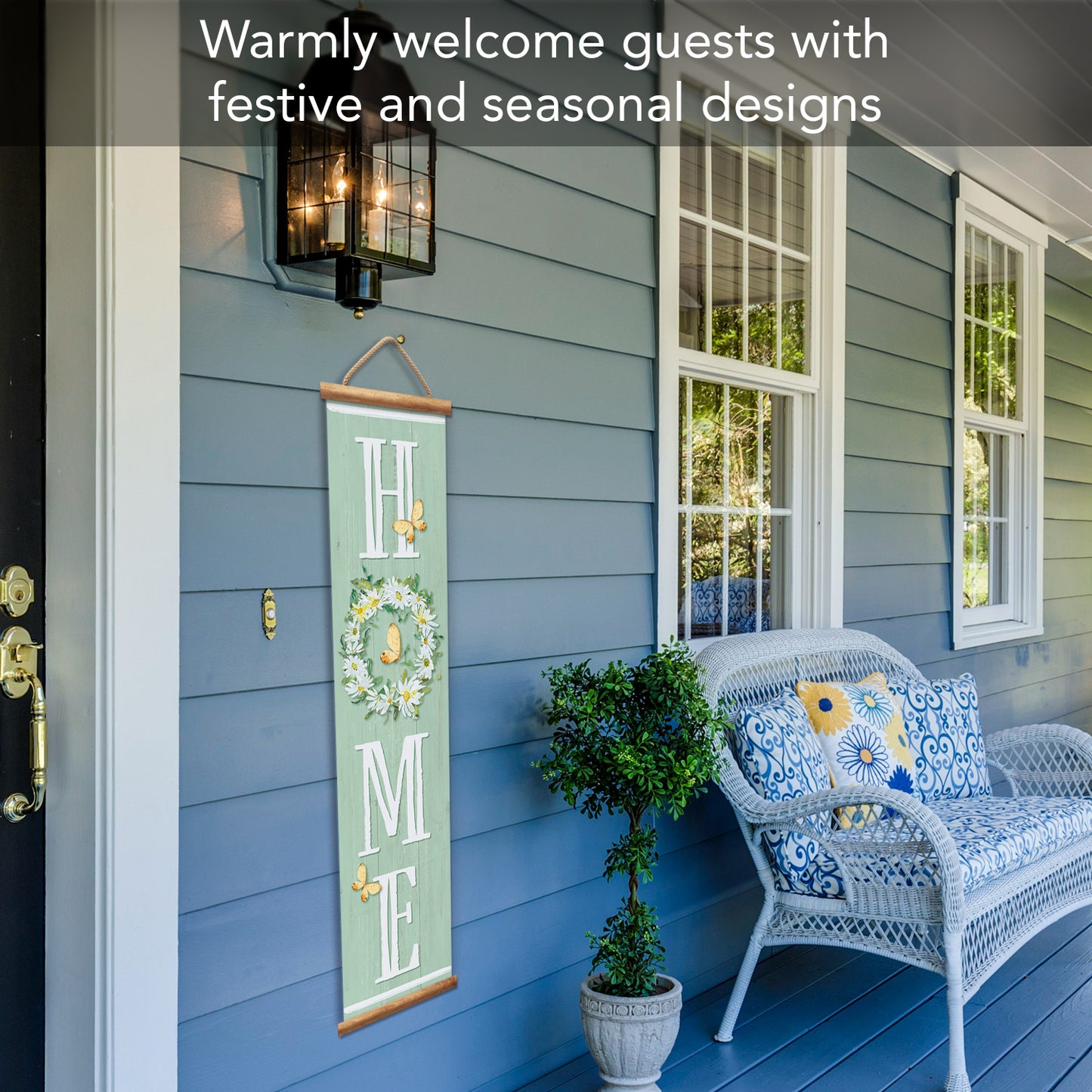 Highland Home Garden Welcome Indoor/Outdoor Vinyl Hanging Entryway Sign Made in the USA Reusable Easy Wipes Clean Easy Storage