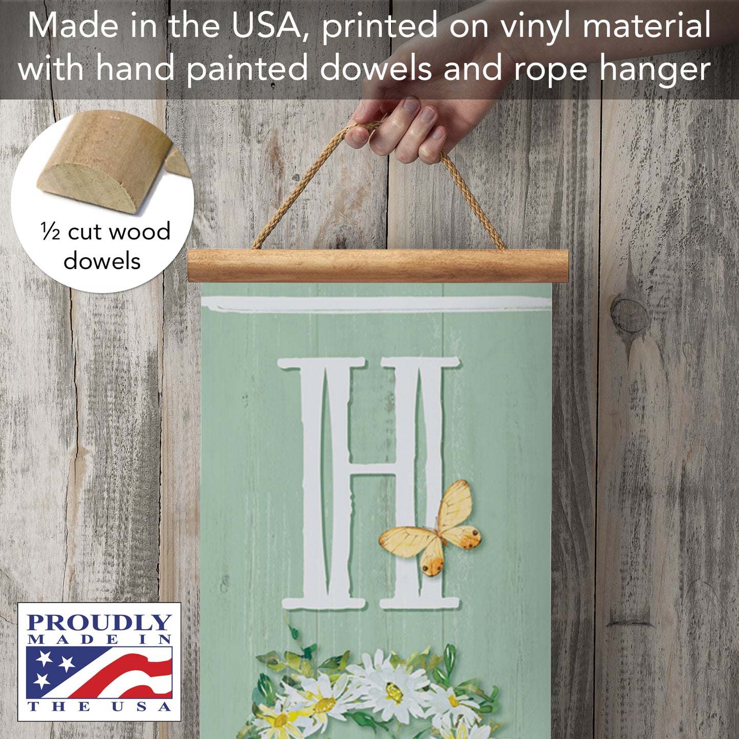 Highland Home Garden Welcome Indoor/Outdoor Vinyl Hanging Entryway Sign Made in the USA Reusable Easy Wipes Clean Easy Storage