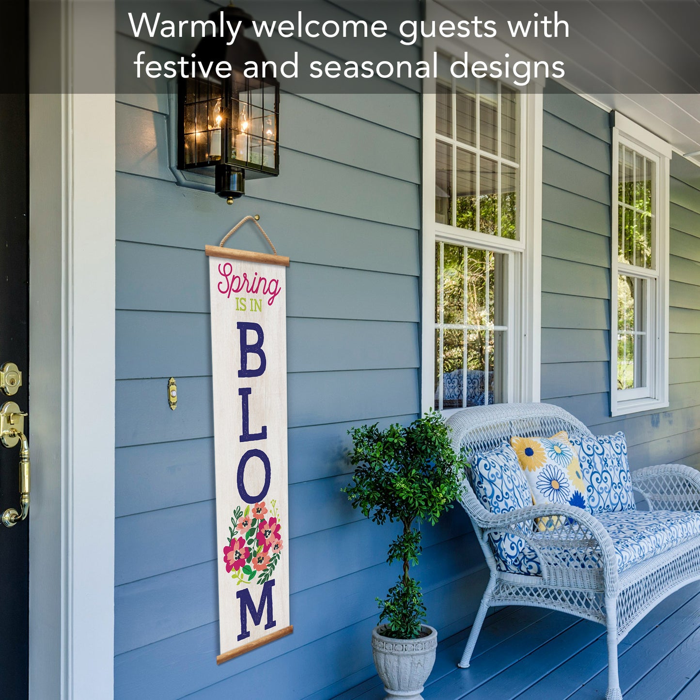 Highland Home Spring in Bloom Indoor/Outdoor Vinyl Hanging Entryway Sign Made in the USA Reusable Easy Wipes Clean Easy Storage