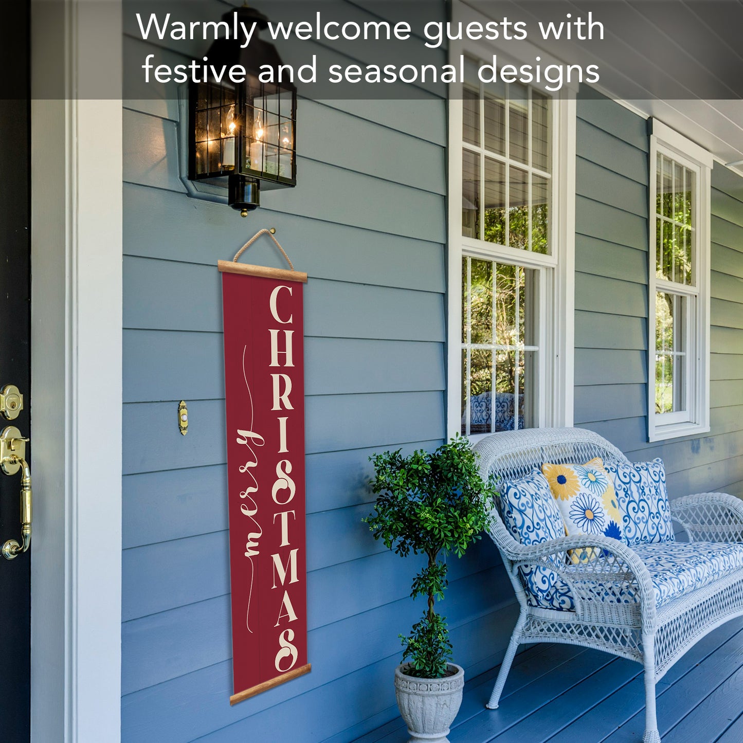 Highland Home Christmas Welcome Indoor/Outdoor Vinyl Hanging Entryway Sign Made in the USA Reusable Easy Wipes Clean Easy Storage