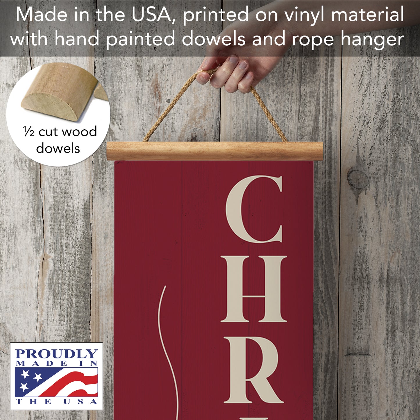 Highland Home Christmas Welcome Indoor/Outdoor Vinyl Hanging Entryway Sign Made in the USA Reusable Easy Wipes Clean Easy Storage