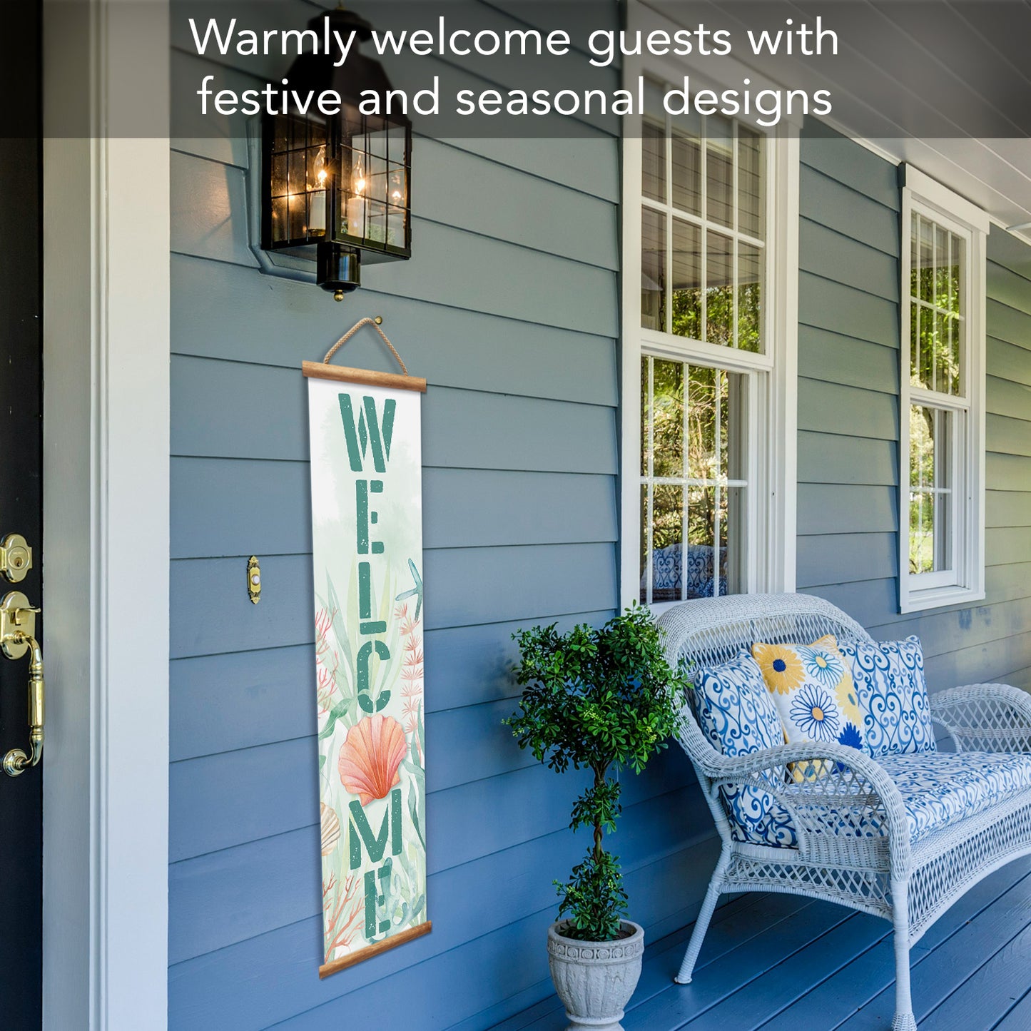 Highland Home Beach Welcome Indoor/Outdoor Vinyl Hanging Entryway Sign Made in the USA Reusable Easy Wipes Clean Easy Storage