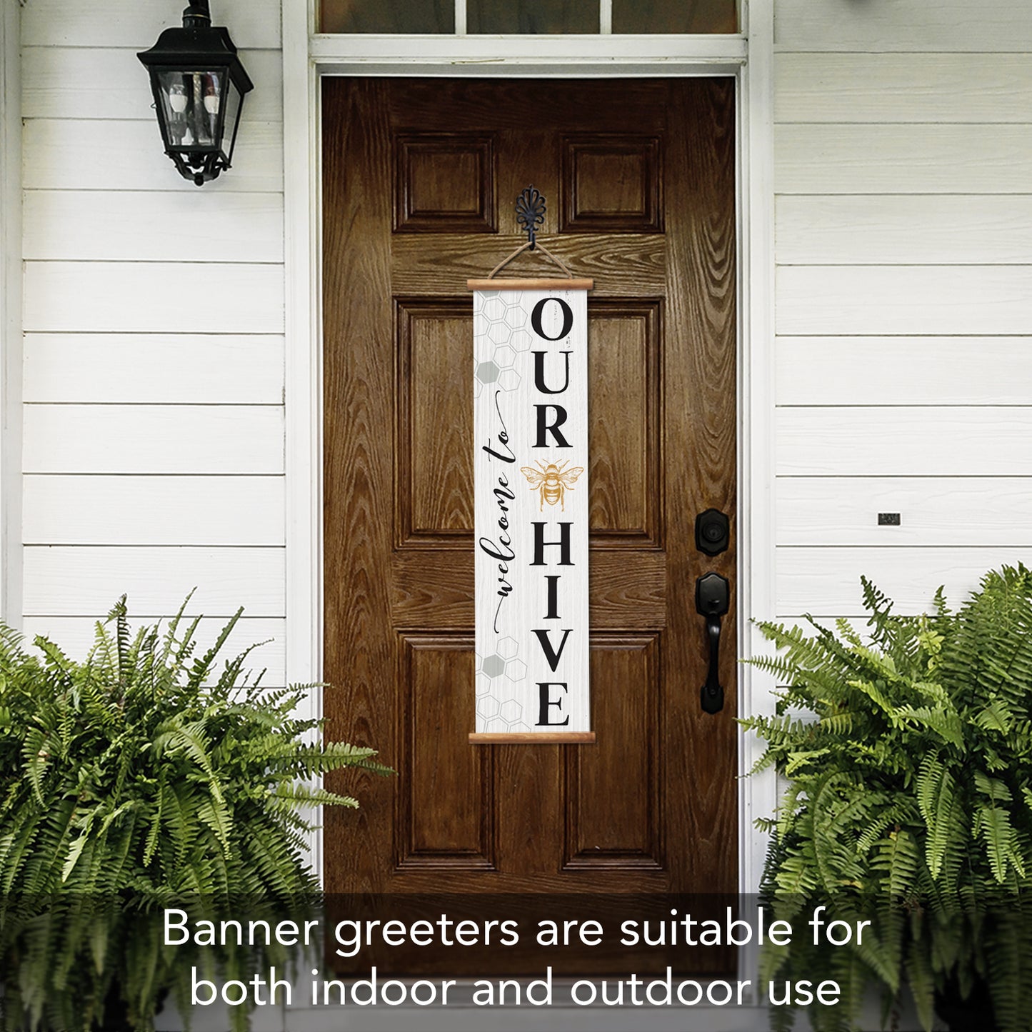 Highland Home Welcome To Our Hive Indoor/Outdoor Vinyl Hanging Entryway Sign Made in the USA Reusable Easy Wipes Clean Easy Storage