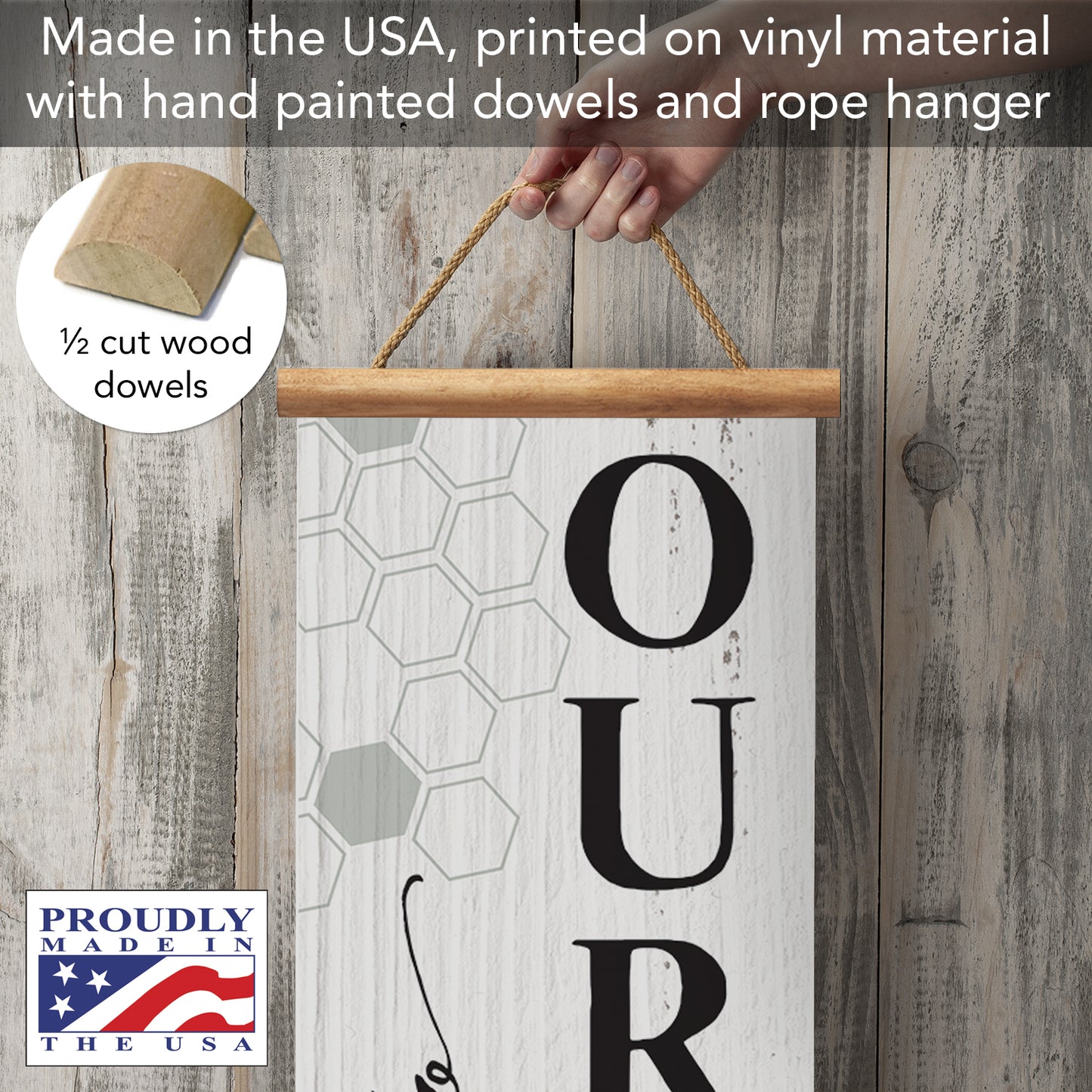 Highland Home Welcome To Our Hive Indoor/Outdoor Vinyl Hanging Entryway Sign Made in the USA Reusable Easy Wipes Clean Easy Storage