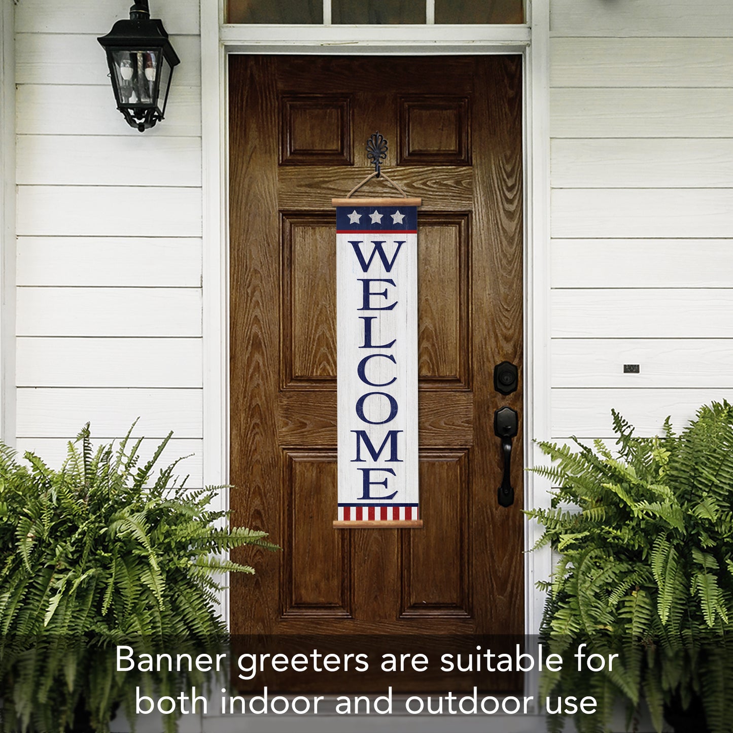 Highland Home Patriotic Welcome Indoor/Outdoor Vinyl Hanging Entryway Sign Made in the USA Reusable Easy Wipes Clean Easy Storage