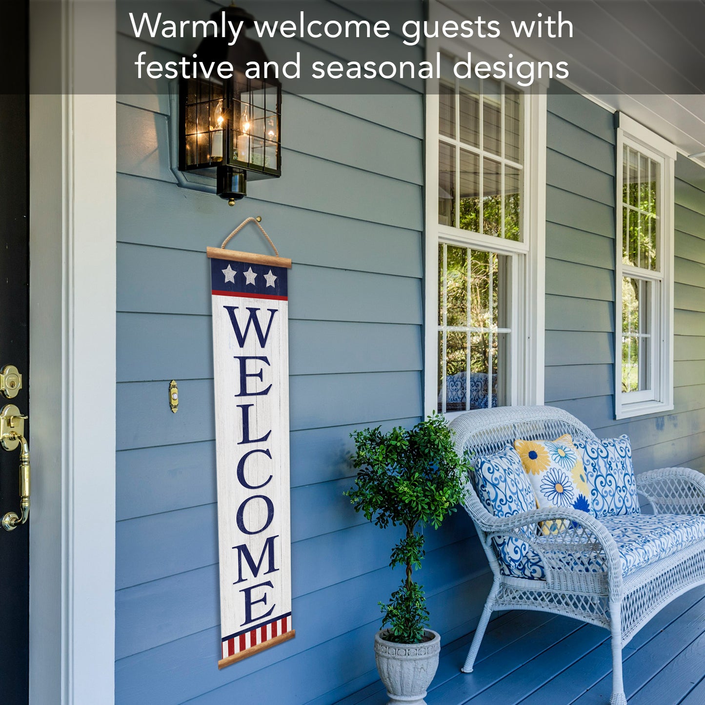 Highland Home Patriotic Welcome Indoor/Outdoor Vinyl Hanging Entryway Sign Made in the USA Reusable Easy Wipes Clean Easy Storage