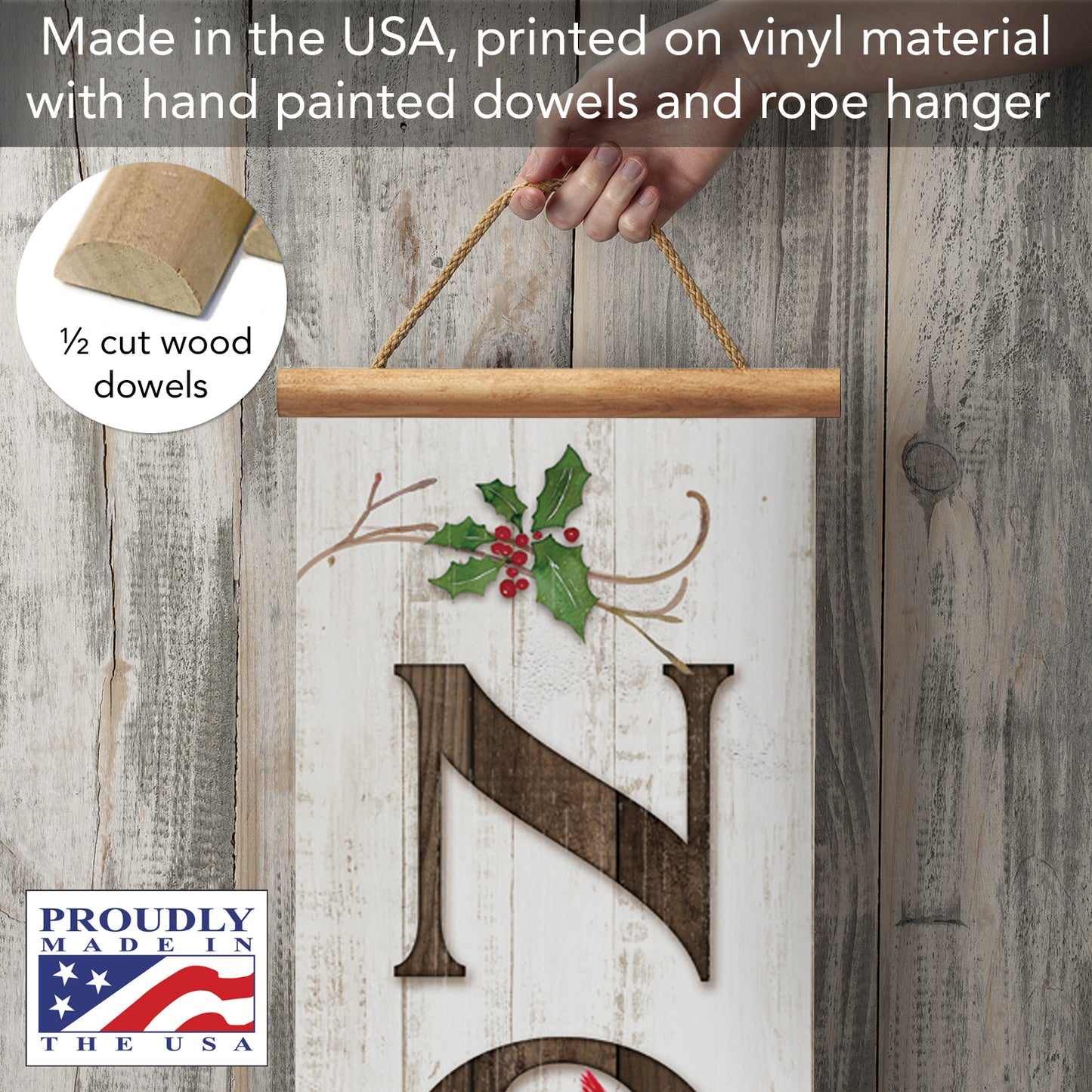 Highland Home Noel Indoor/Outdoor Vinyl Hanging Entryway Sign Made in the USA Reusable Easy Wipes Clean Easy Storage