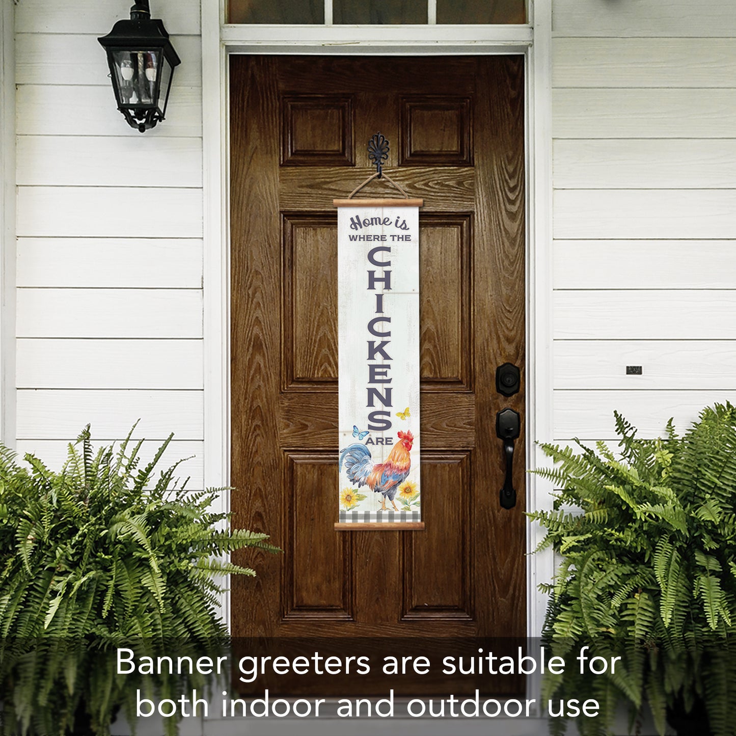 Highland Home Chicken Welcome Indoor/Outdoor Vinyl Hanging Entryway Sign Made in the USA Reusable Easy Wipes Clean Easy Storage