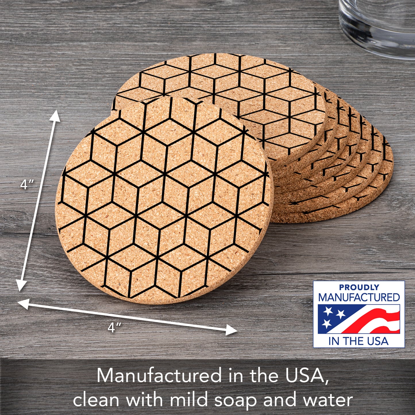 Thirstystone Cubes 8-Pack Thick Natural Cork Coasters Manufactured in The USA Eco-Friendly Absorbent Durable