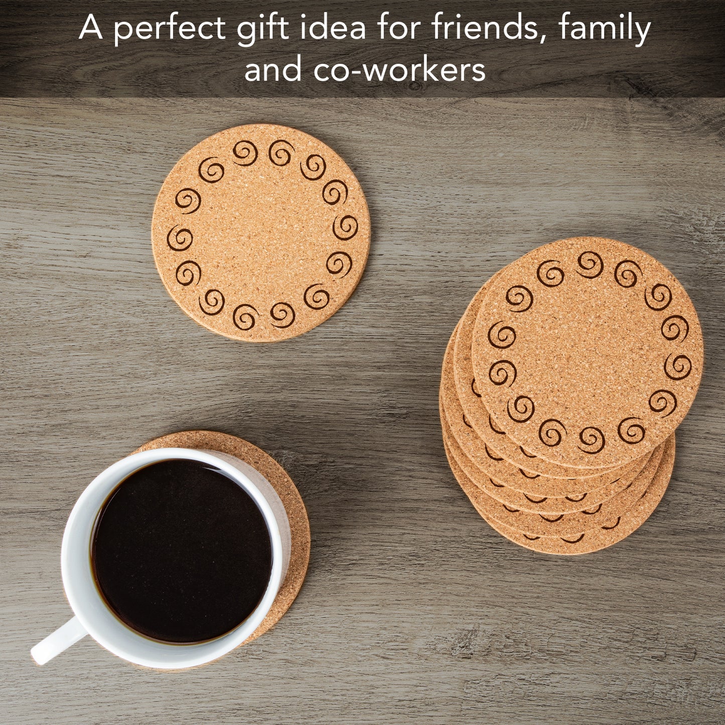 Thirstystone Swirls 8-Pack Thick Natural Cork Coasters Manufactured in The USA Eco-Friendly Absorbent Durable