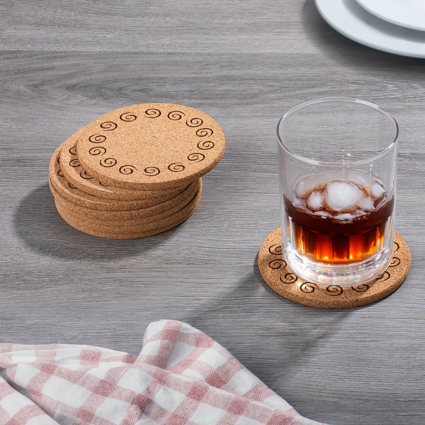 Thirstystone Swirls 8-Pack Thick Natural Cork Coasters Manufactured in The USA Eco-Friendly Absorbent Durable