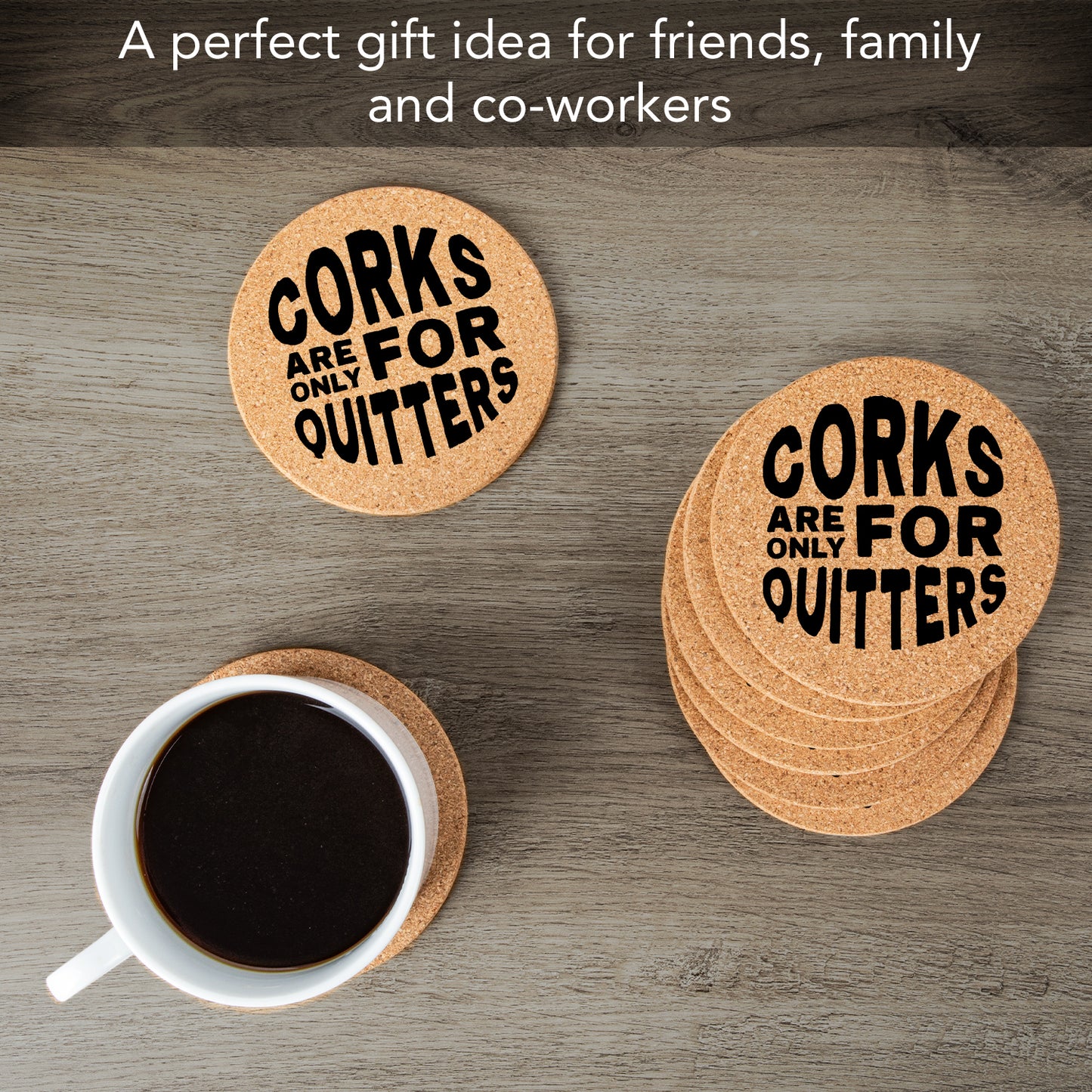 Thirstystone Quitters 8-Pack Thick Natural Cork Coasters Manufactured in The USA Eco-Friendly Absorbent Durable
