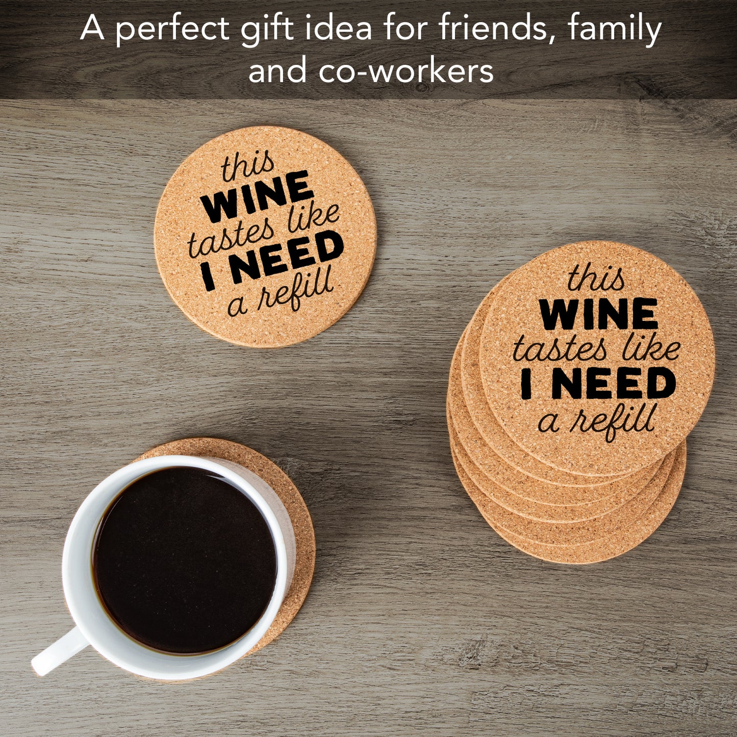 Thirstystone Need a Refill 8-Pack Thick Natural Cork Coasters Manufactured in The USA Eco-Friendly Absorbent Durable