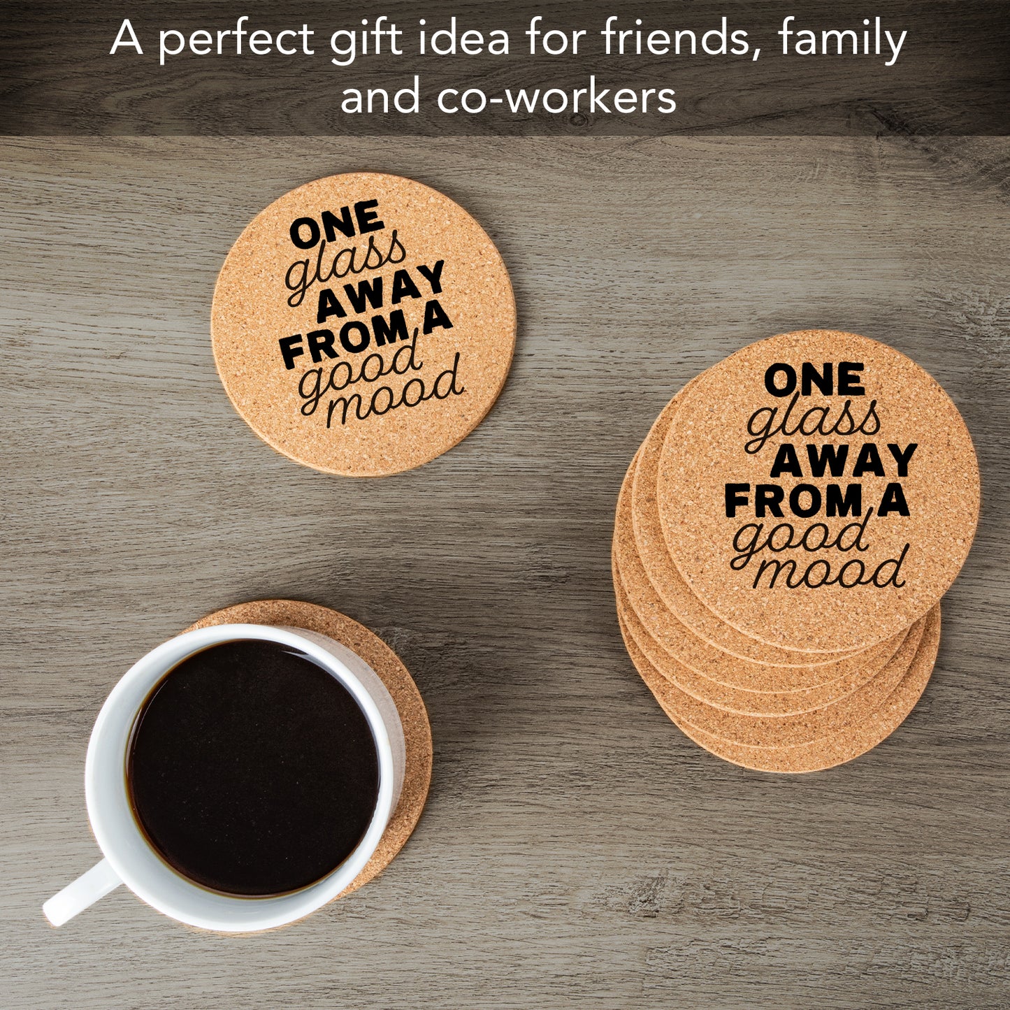 Thirstystone One Glass Away 8-Pack Thick Natural Cork Coasters Manufactured in The USA Eco-Friendly Absorbent Durable