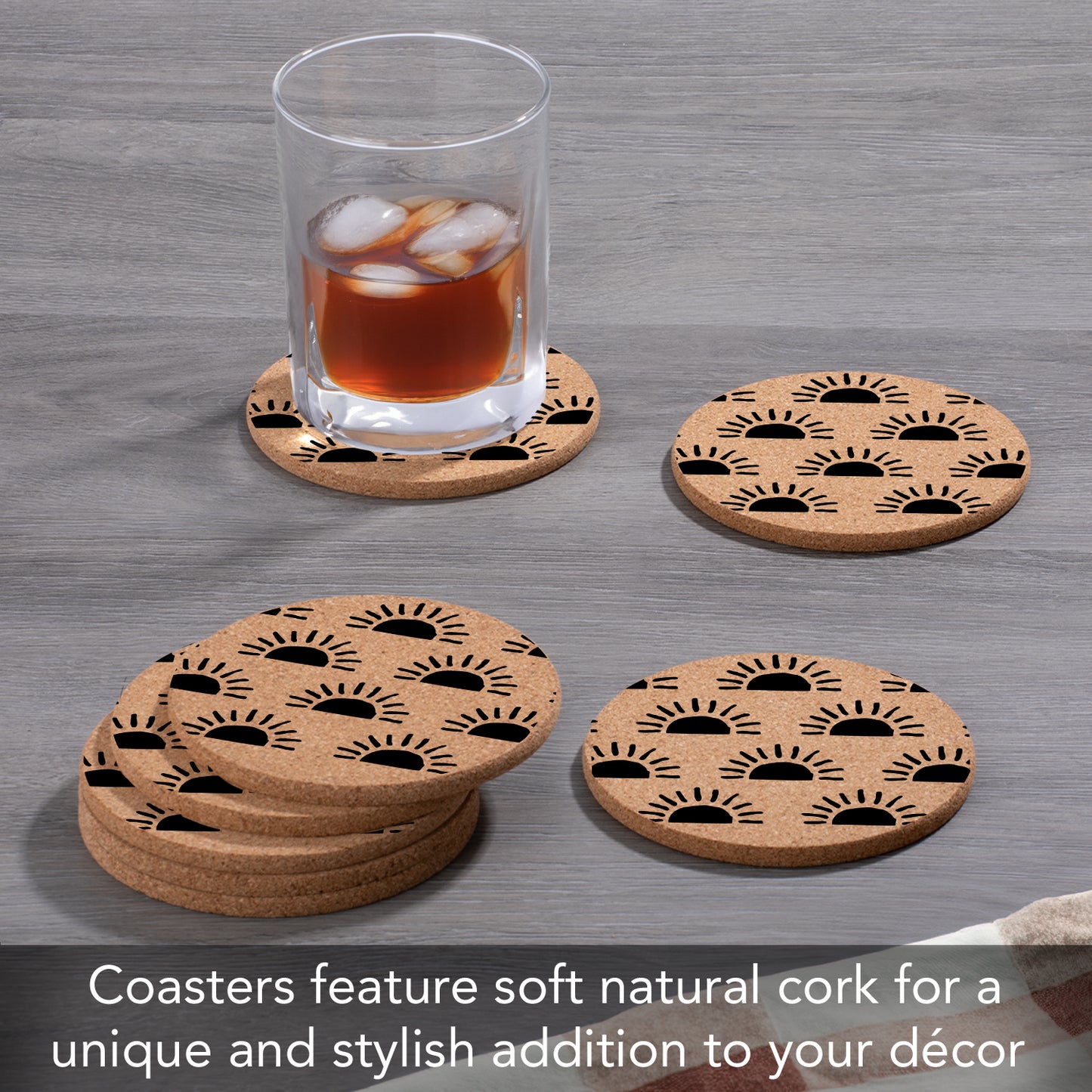 Thirstystone Sunrise 8-Pack Thick Natural Cork Coasters Manufactured in The USA Eco-Friendly Absorbent Durable