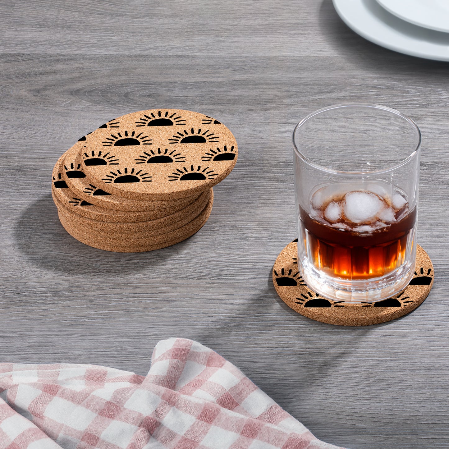 Thirstystone Sunrise 8-Pack Thick Natural Cork Coasters Manufactured in The USA Eco-Friendly Absorbent Durable