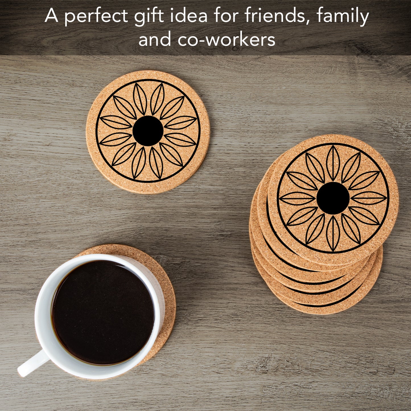 Thirstystone Sunflower 8-Pack Thick Natural Cork Coasters Manufactured in The USA Eco-Friendly Absorbent Durable