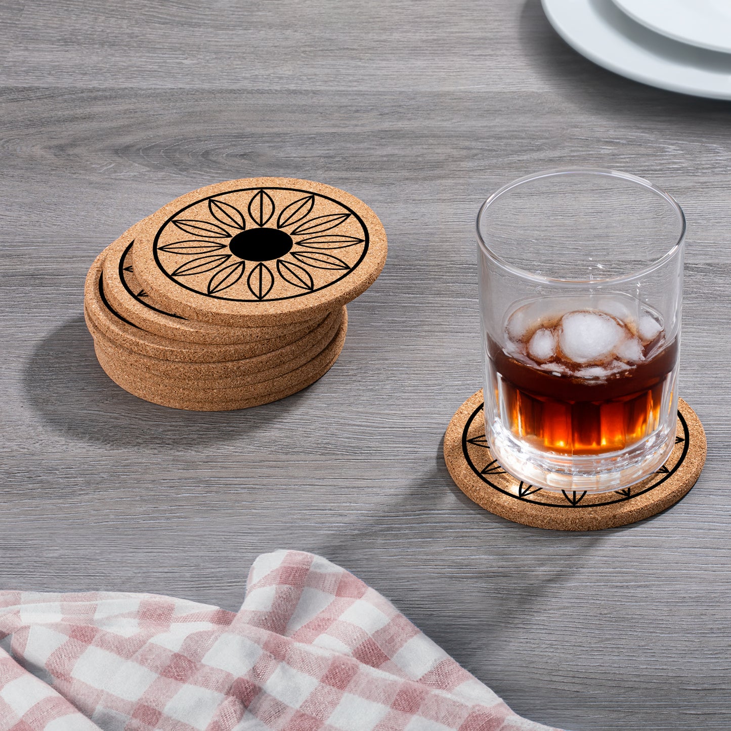Thirstystone Sunflower 8-Pack Thick Natural Cork Coasters Manufactured in The USA Eco-Friendly Absorbent Durable