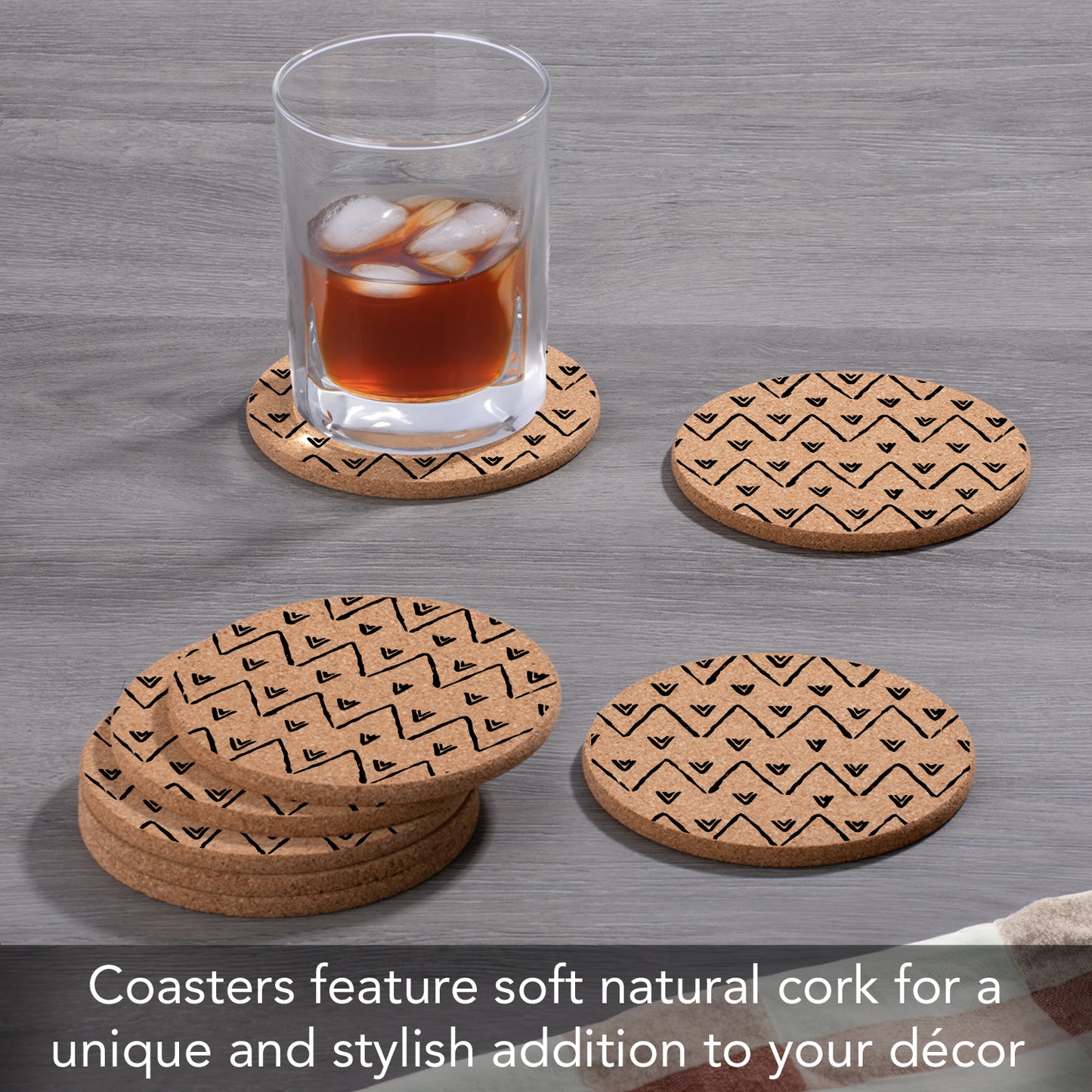 Thirstystone Triangles 8-Pack Thick Natural Cork Coasters Manufactured in The USA Eco-Friendly Absorbent Durable