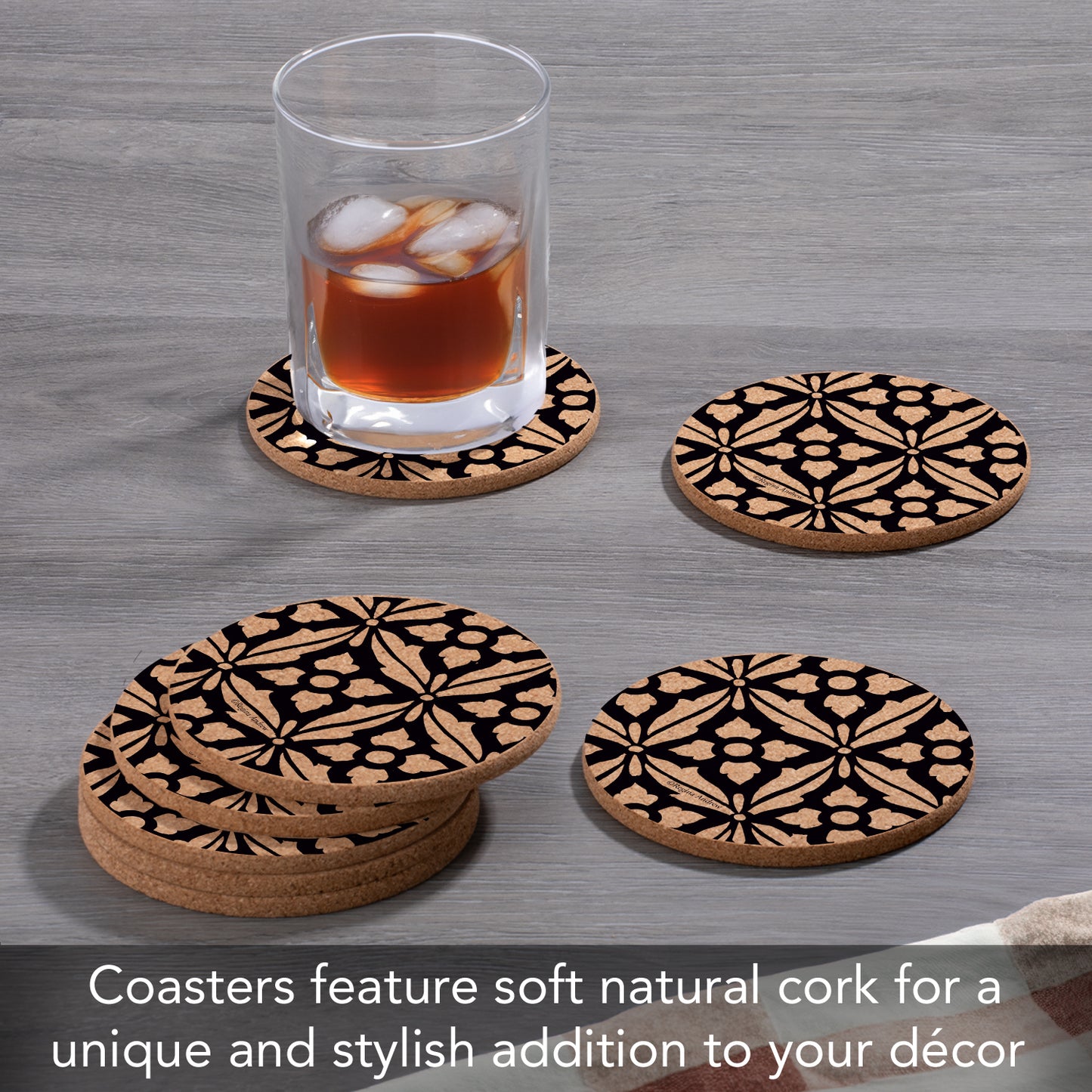 Thirstystone Museum Ebony 8-Pack Thick Natural Cork Coasters Manufactured in The USA Eco-Friendly Absorbent Durable