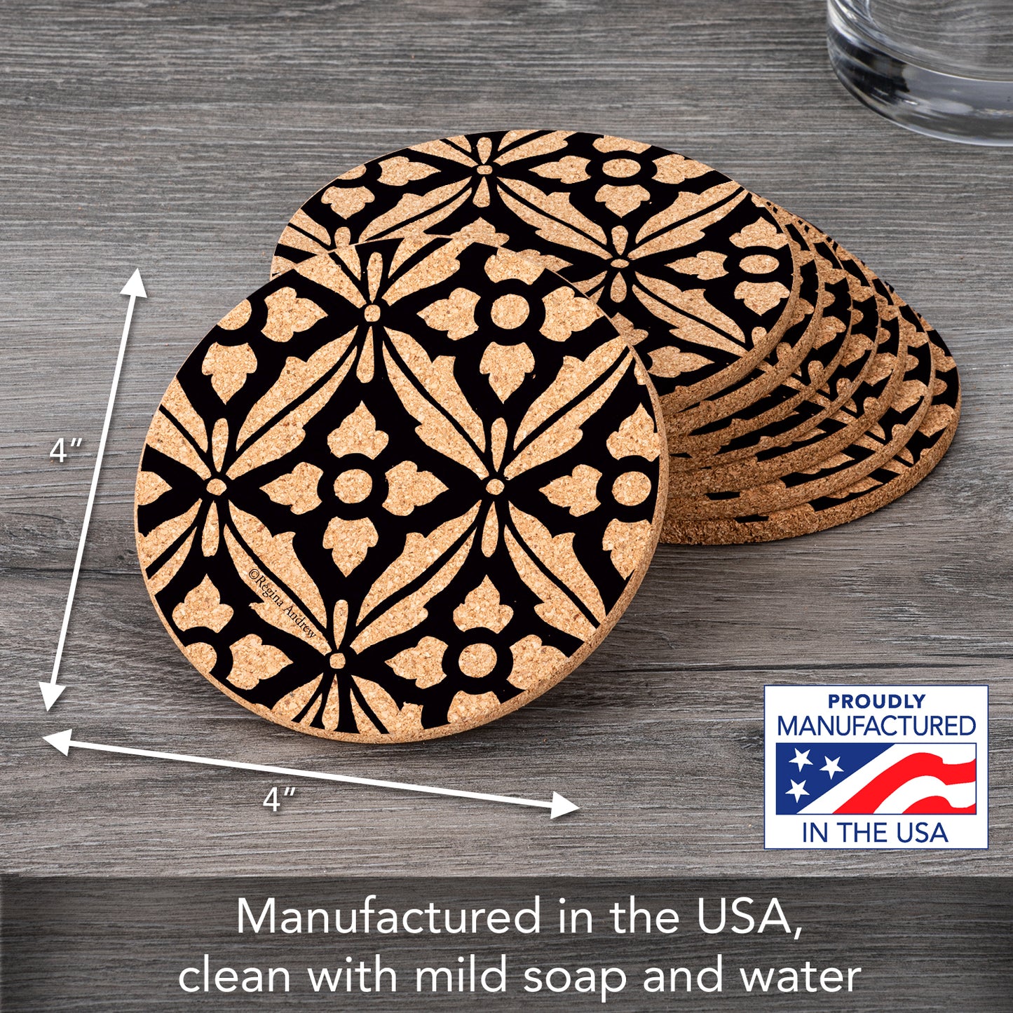 Thirstystone Museum Ebony 8-Pack Thick Natural Cork Coasters Manufactured in The USA Eco-Friendly Absorbent Durable