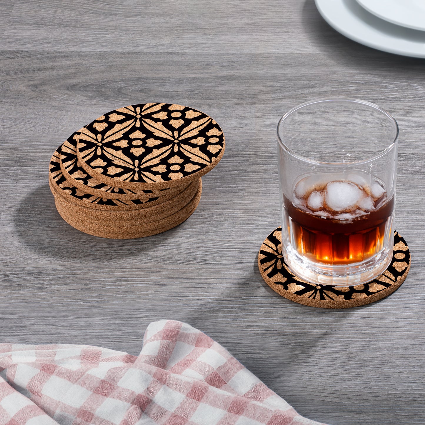 Thirstystone Museum Ebony 8-Pack Thick Natural Cork Coasters Manufactured in The USA Eco-Friendly Absorbent Durable