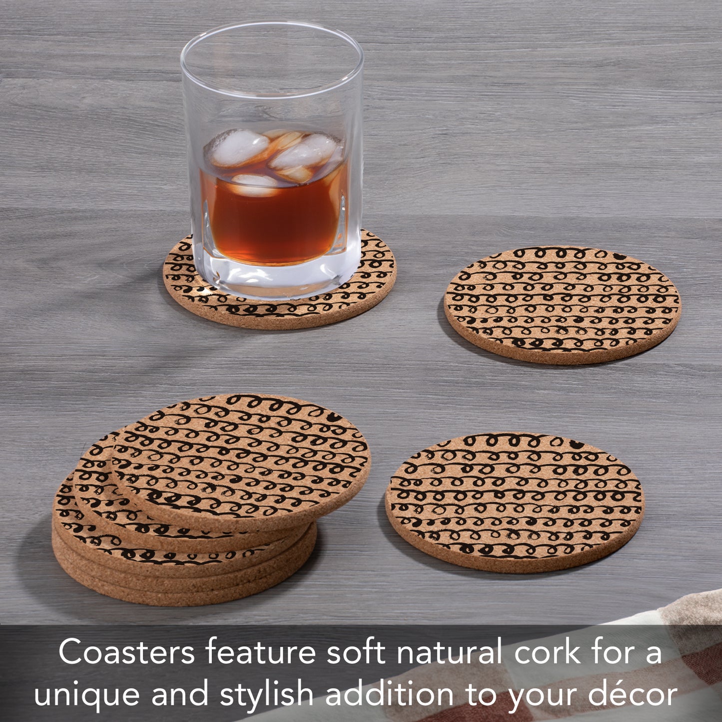 Thirstystone Loops 8-Pack Thick Natural Cork Coasters Manufactured in The USA Eco-Friendly Absorbent Durable