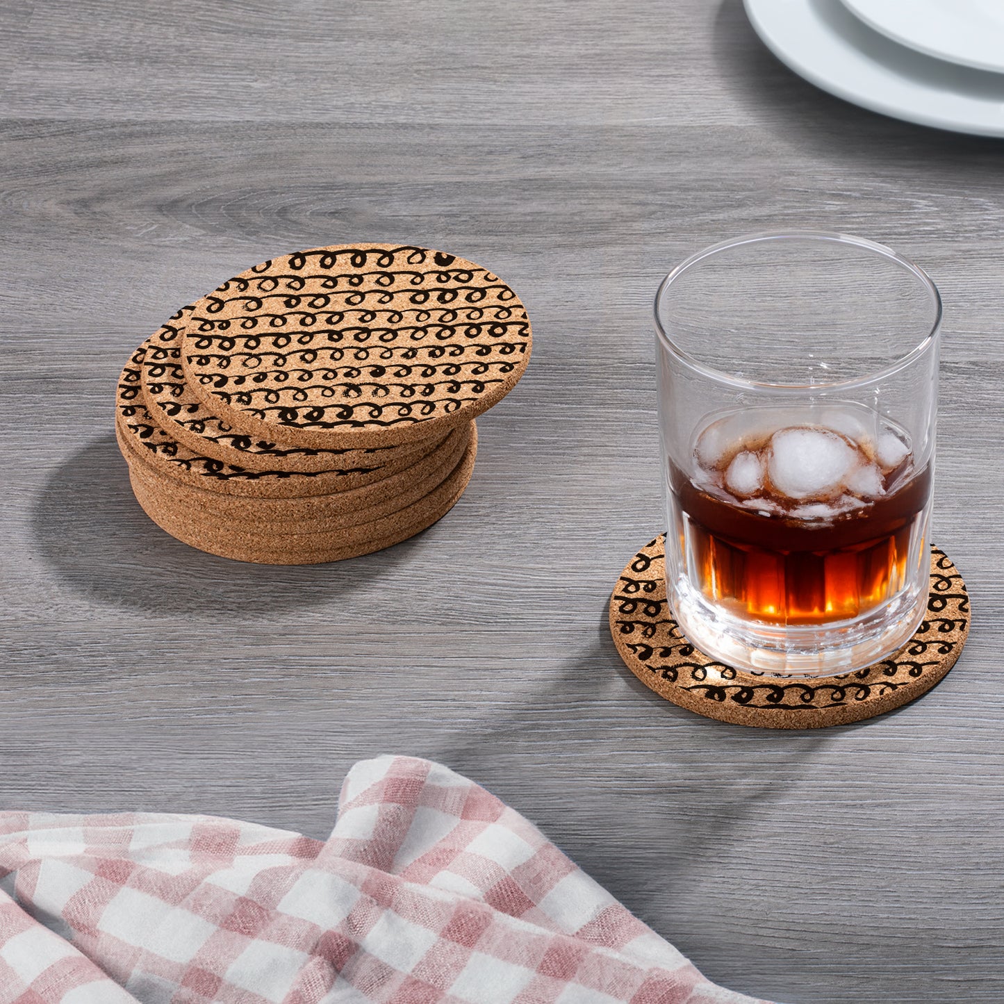 Thirstystone Loops 8-Pack Thick Natural Cork Coasters Manufactured in The USA Eco-Friendly Absorbent Durable