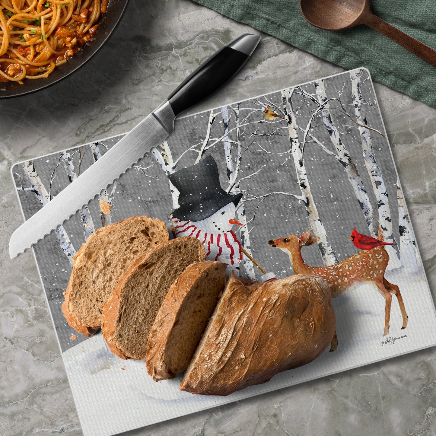 CounterArt Snow Day 3mm Tempered Glass Cutting Board 10” x 8” Manufactured in the USA