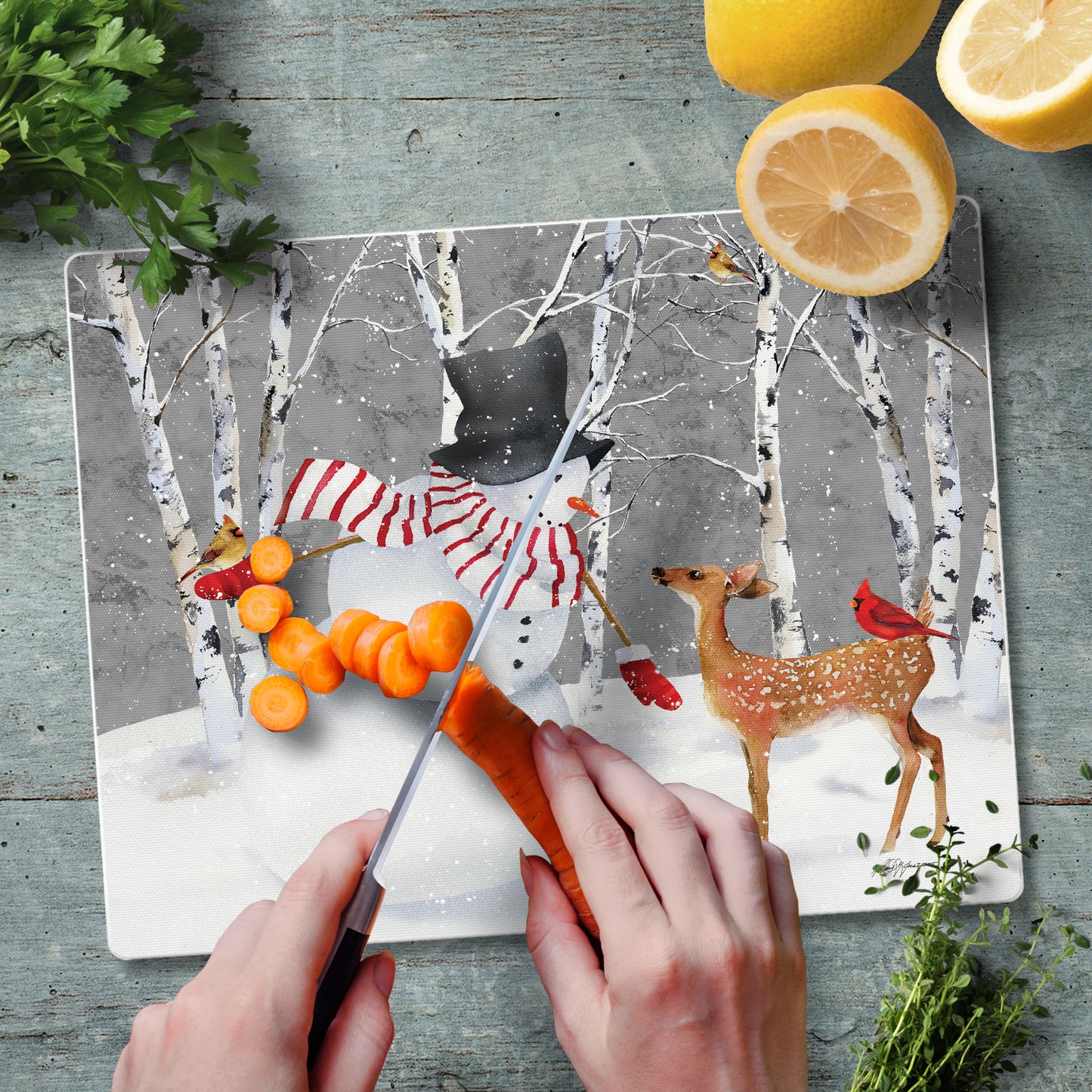 CounterArt Snow Day 3mm Tempered Glass Cutting Board 10” x 8” Manufactured in the USA