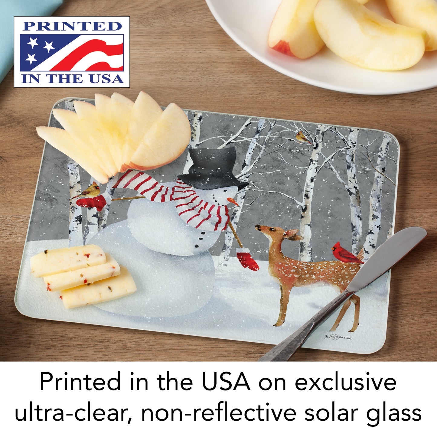 CounterArt Snow Day 3mm Tempered Glass Cutting Board 10” x 8” Manufactured in the USA