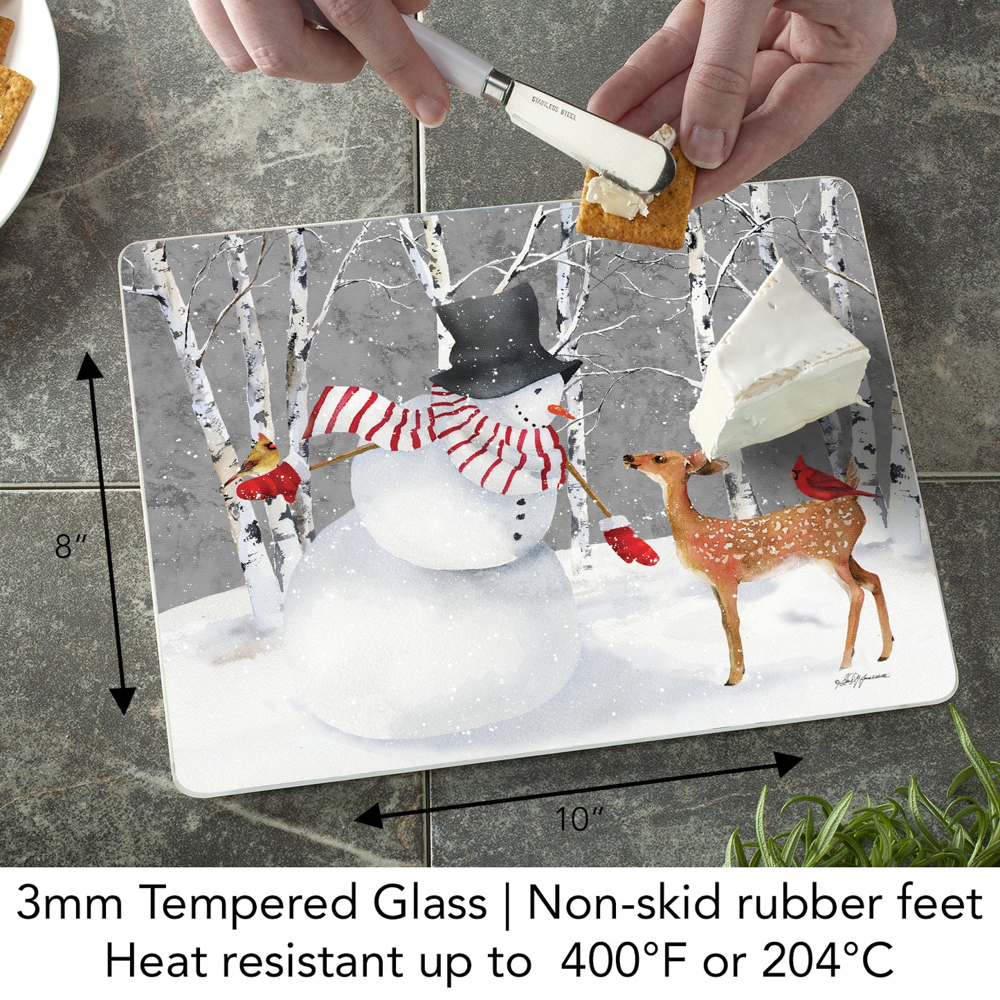 CounterArt Snow Day 3mm Tempered Glass Cutting Board 10” x 8” Manufactured in the USA