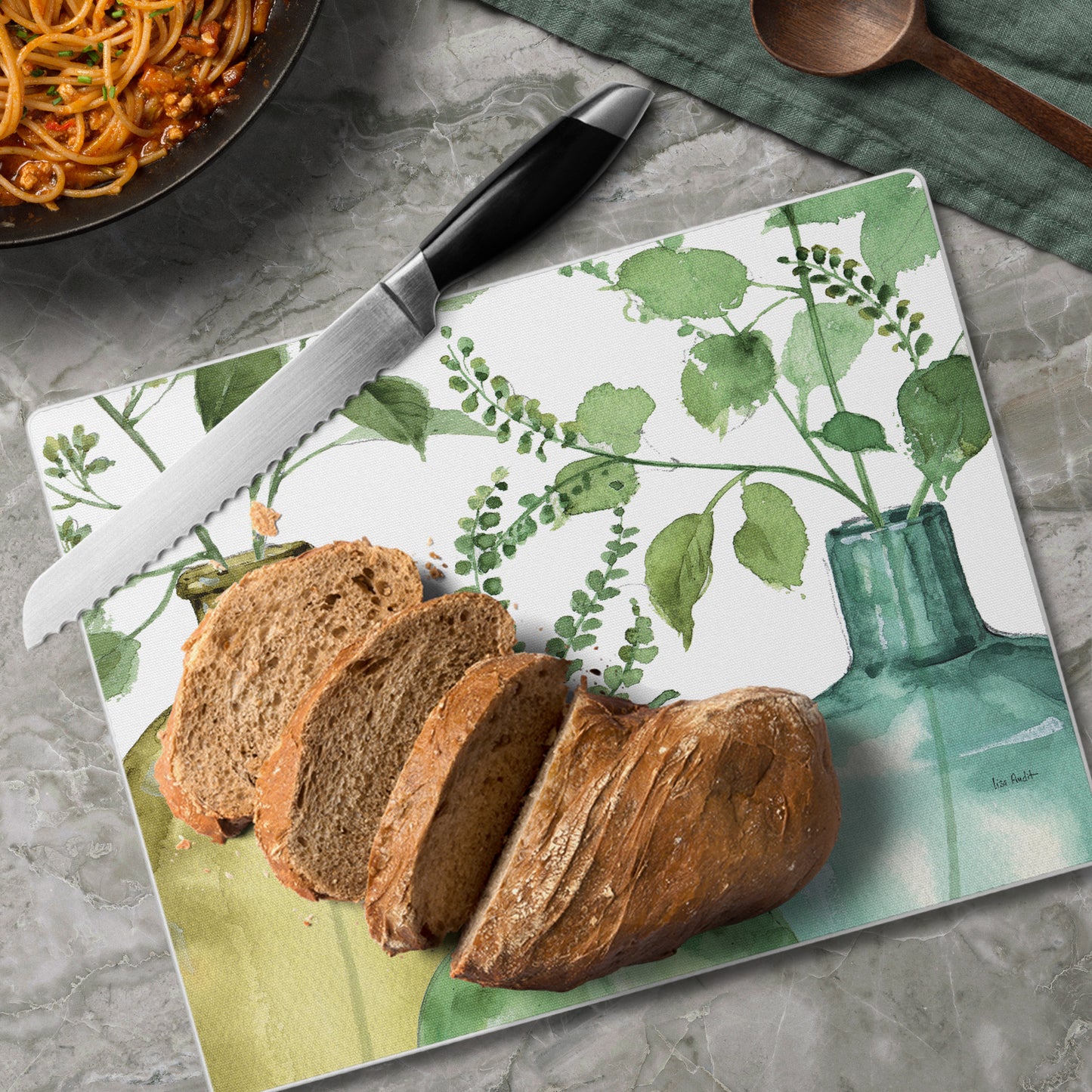 CounterArt Greenery 3mm Tempered Glass Cutting Board 10” x 8” Manufactured in the USA