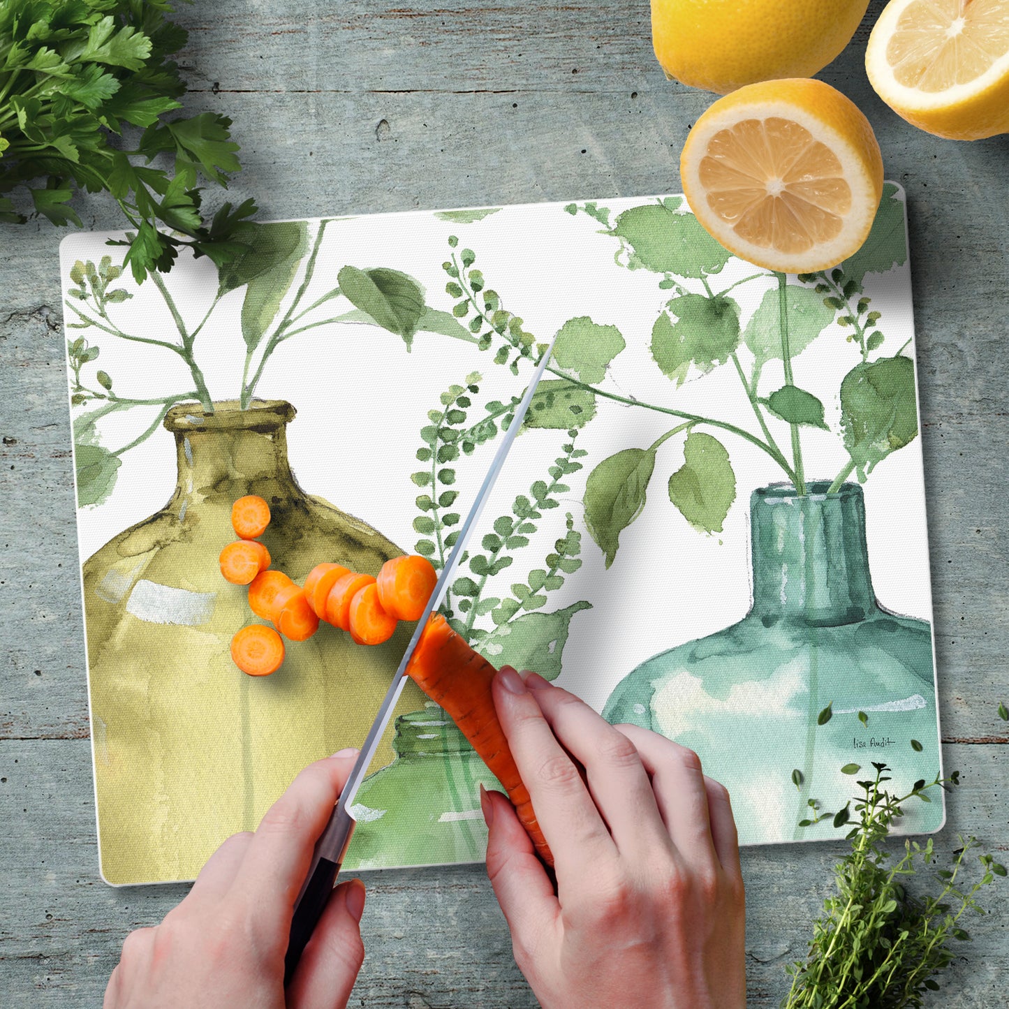 CounterArt Greenery 3mm Tempered Glass Cutting Board 10” x 8” Manufactured in the USA