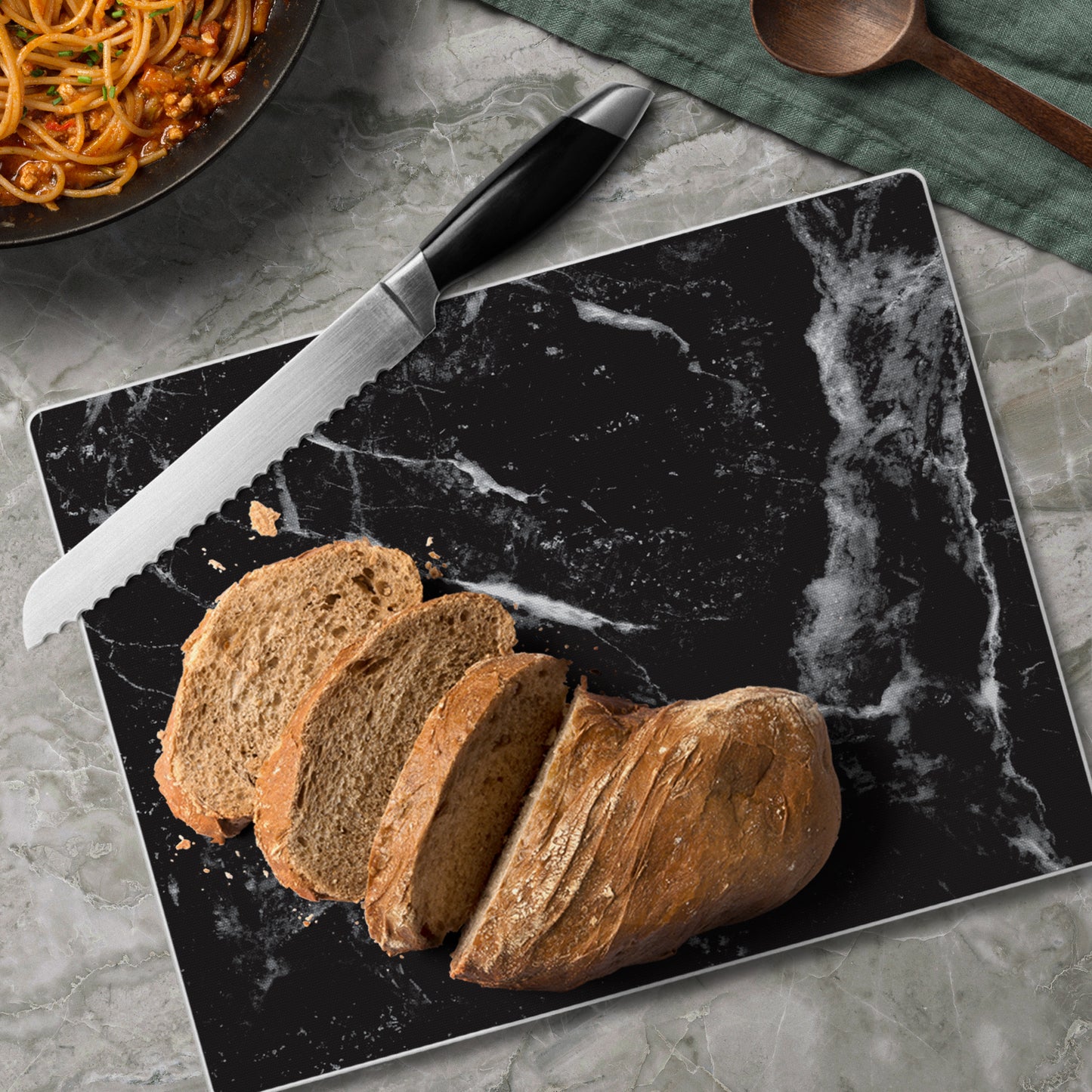 CounterArt Black Marble Design 3mm Tempered Glass Cutting Board 10” x 8” Manufactured in the USA