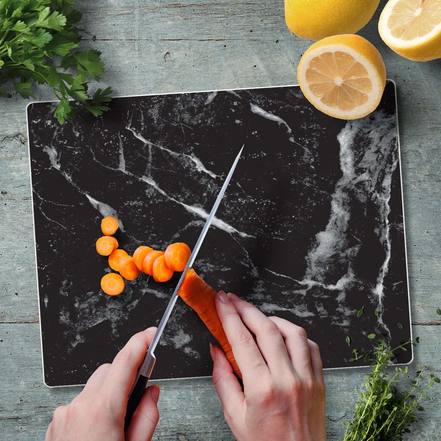 CounterArt Black Marble Design 3mm Tempered Glass Cutting Board 10” x 8” Manufactured in the USA