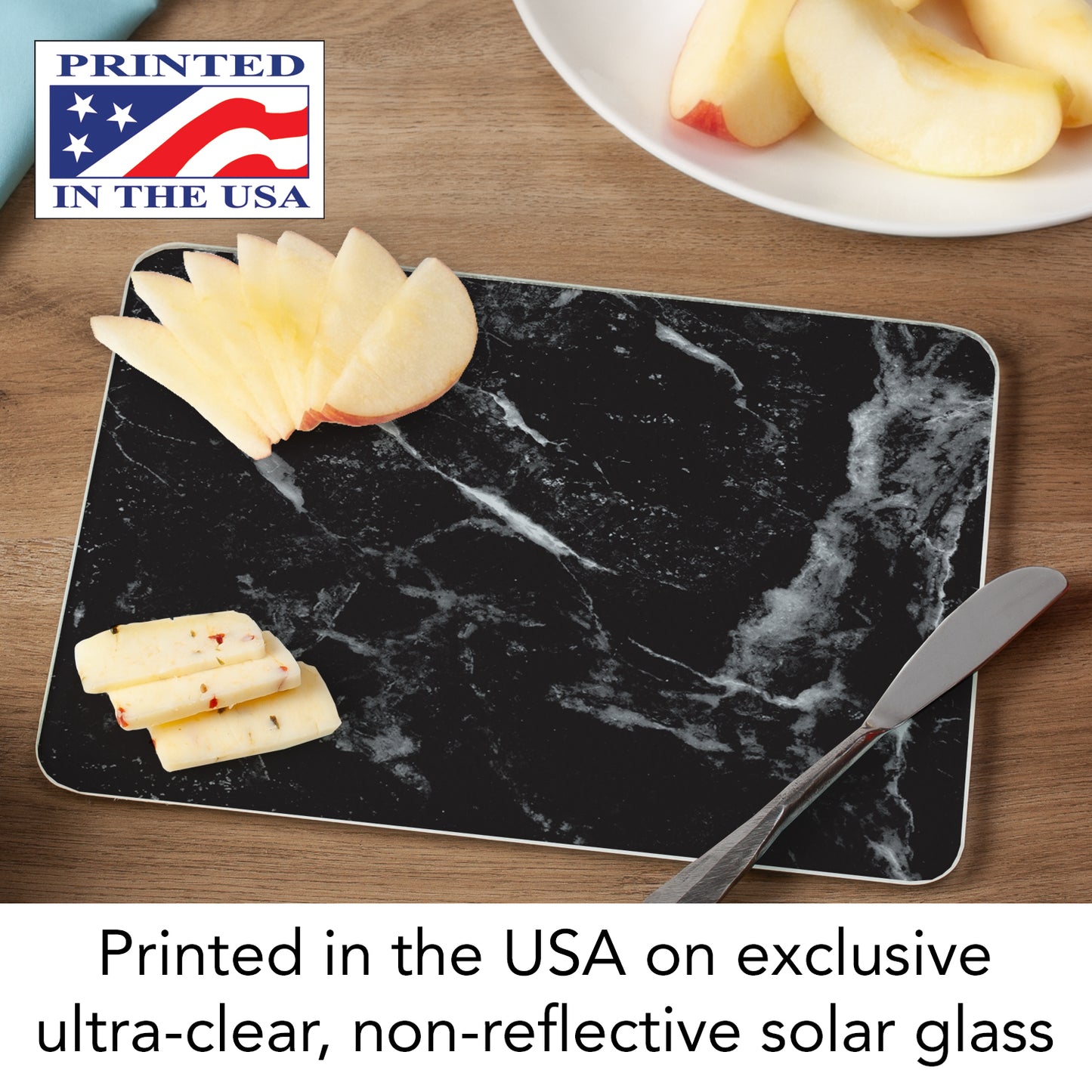 CounterArt Black Marble Design 3mm Tempered Glass Cutting Board 10” x 8” Manufactured in the USA