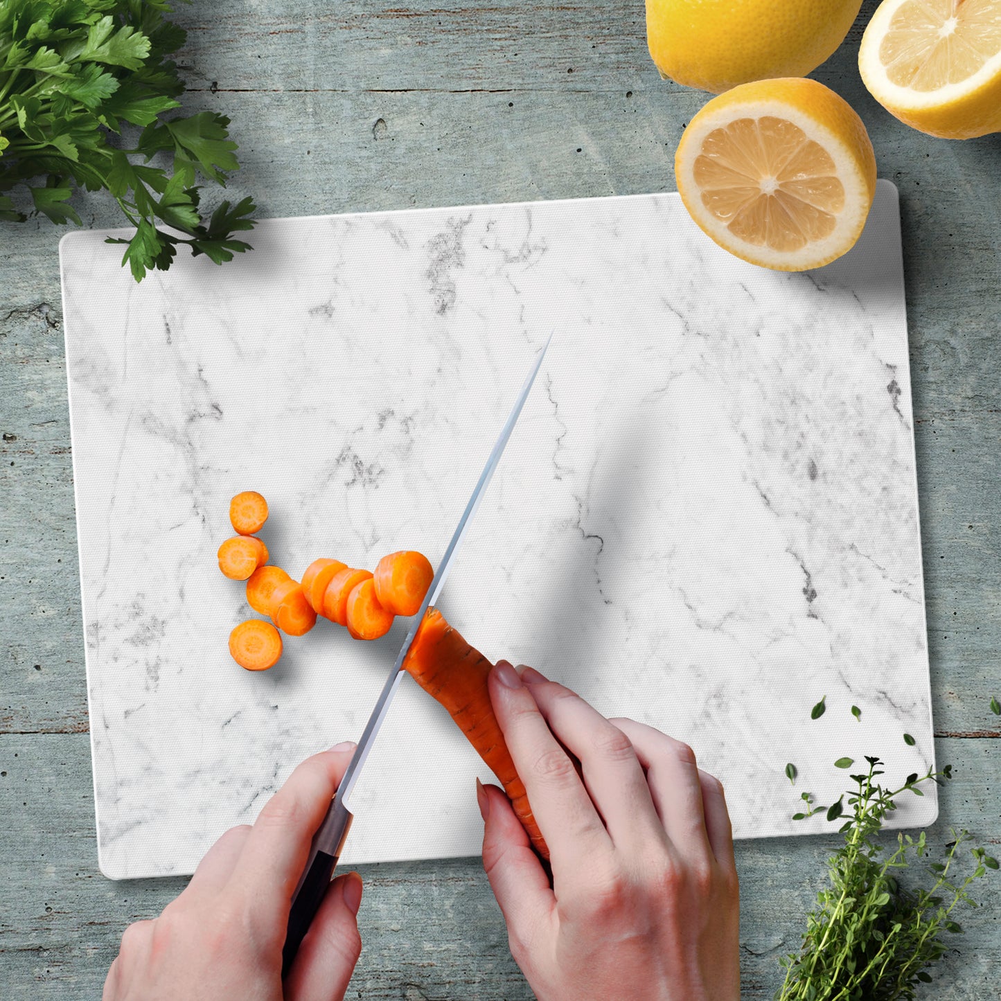 CounterArt White Marble Design 3mm Tempered Glass Cutting Board 10” x 8” Manufactured in the USA