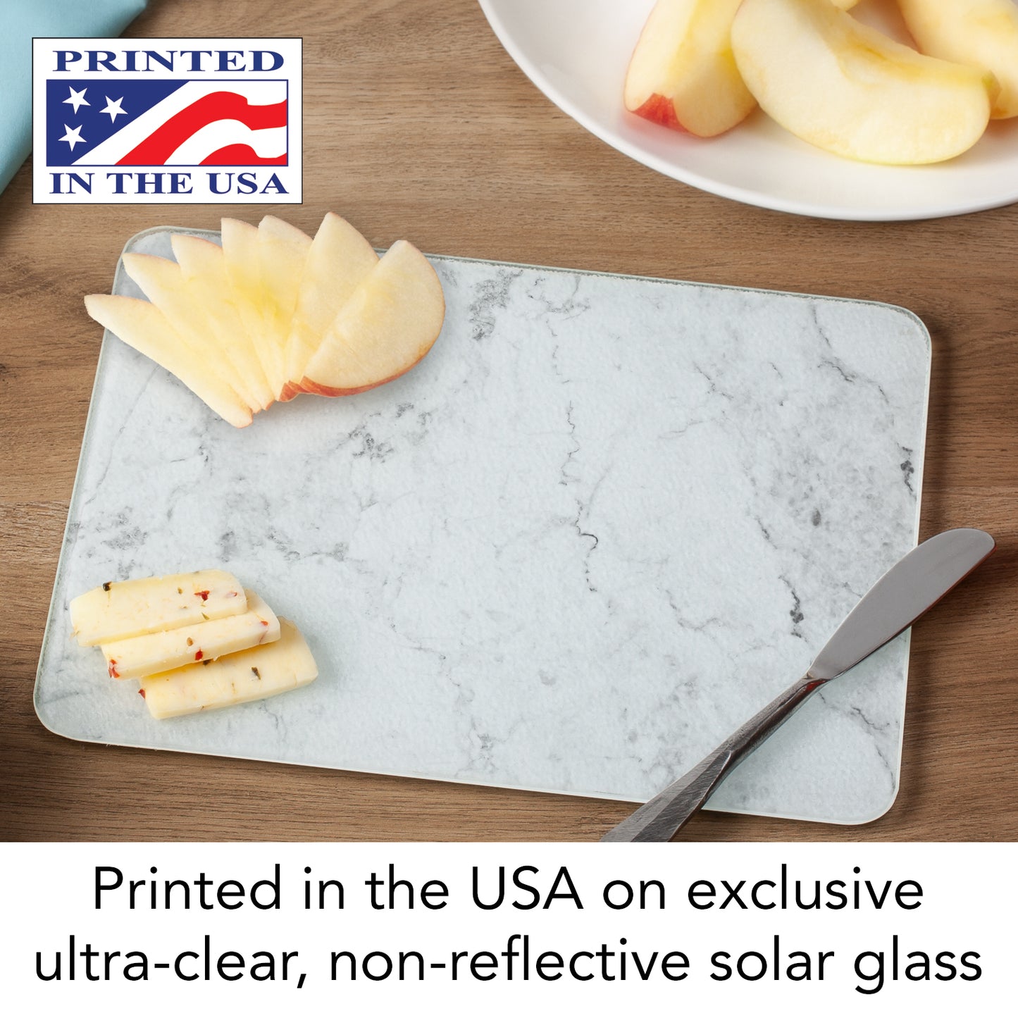 CounterArt White Marble Design 3mm Tempered Glass Cutting Board 10” x 8” Manufactured in the USA